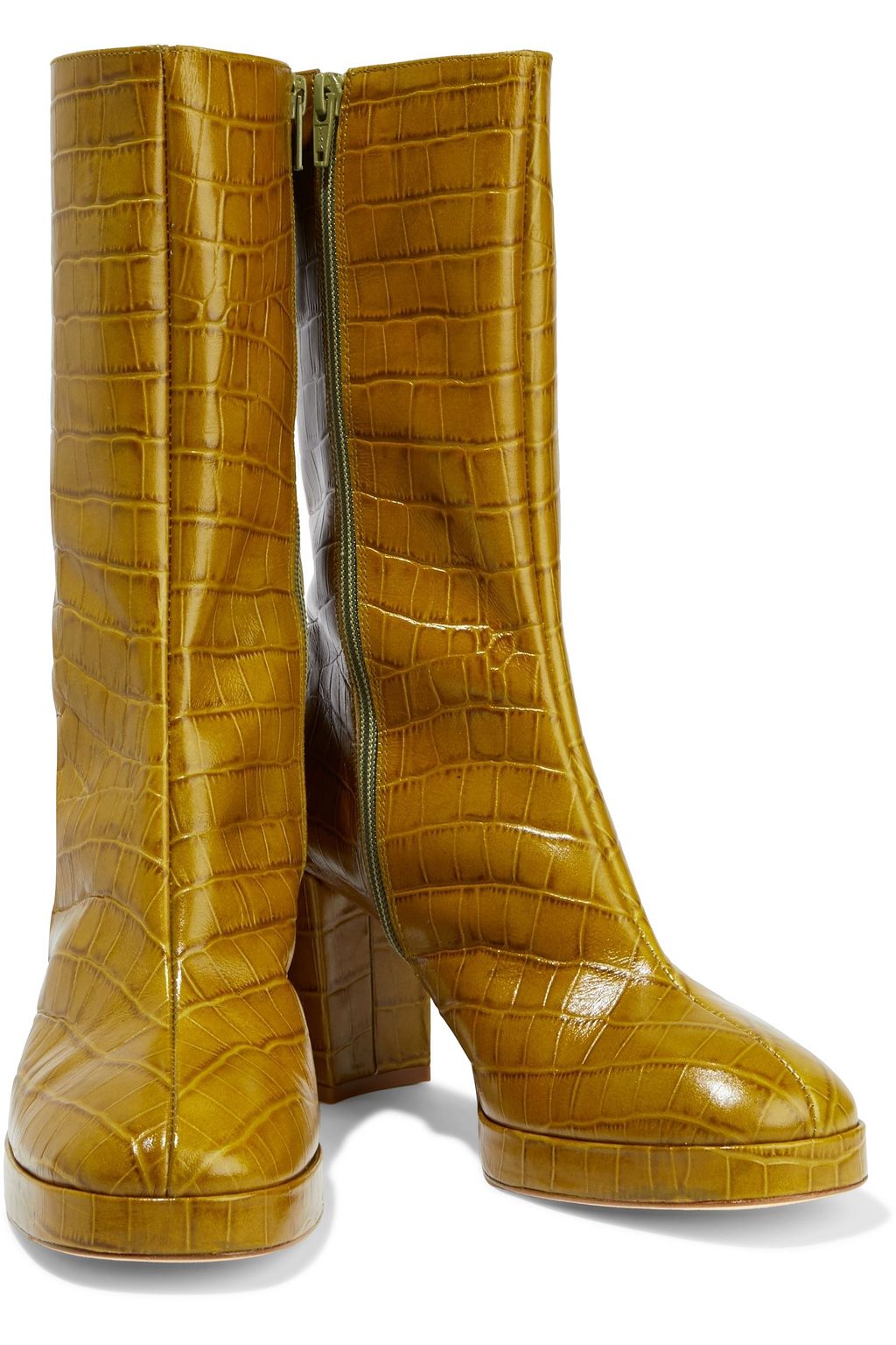 Click to view more detailed imagery on our partner's website Miista Carlota Croc-effect Leather Platform Boots In Sage Green