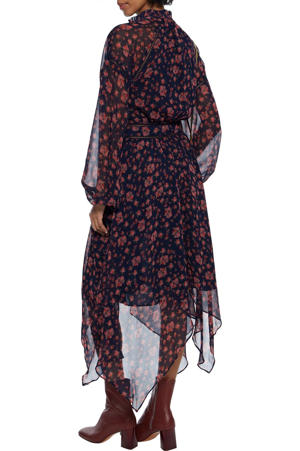 WALTER BAKER Meg Midikleid aus Georgette mit floralem Print und Häkelbesatz