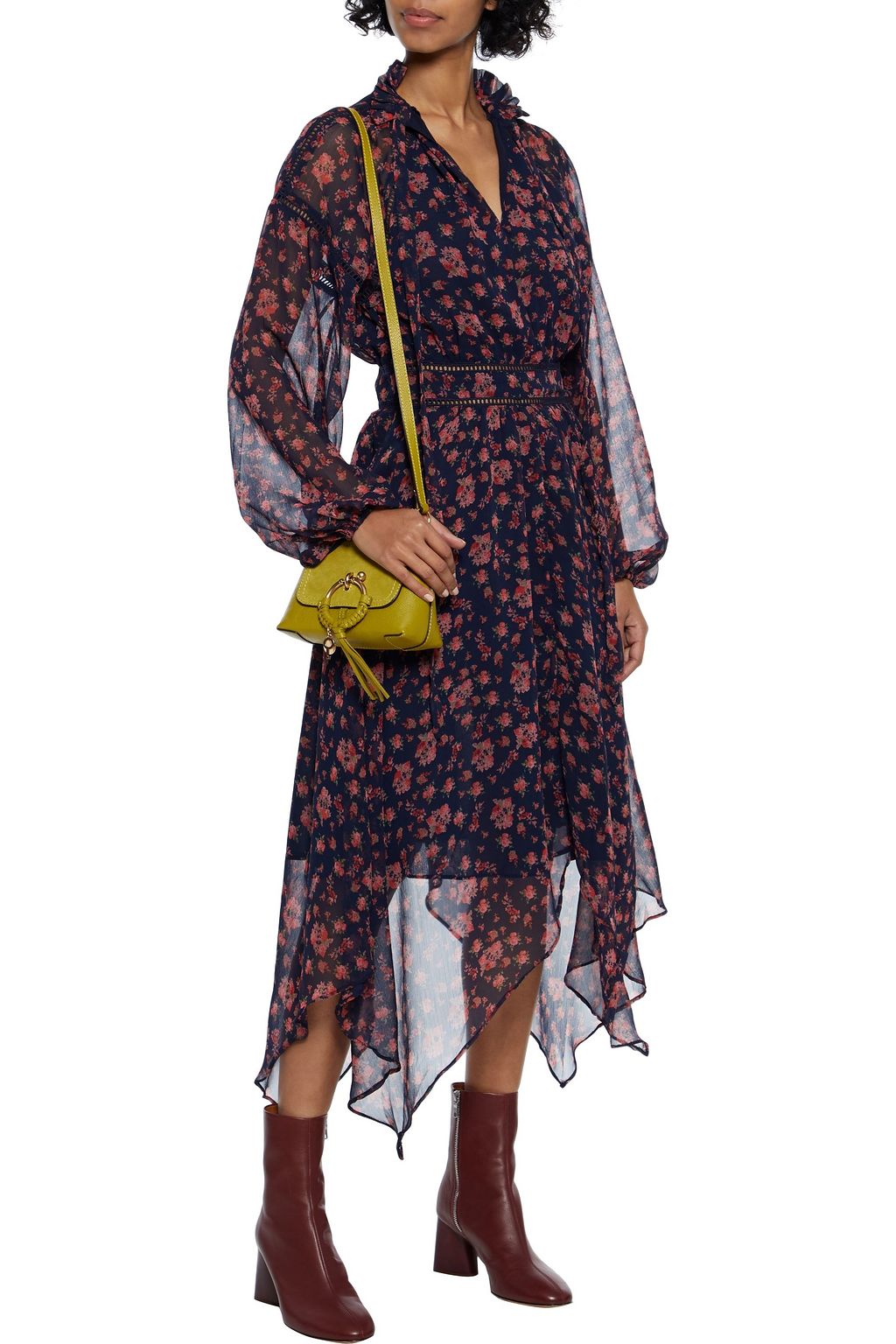 WALTER BAKER Meg Midikleid aus Georgette mit floralem Print und Häkelbesatz