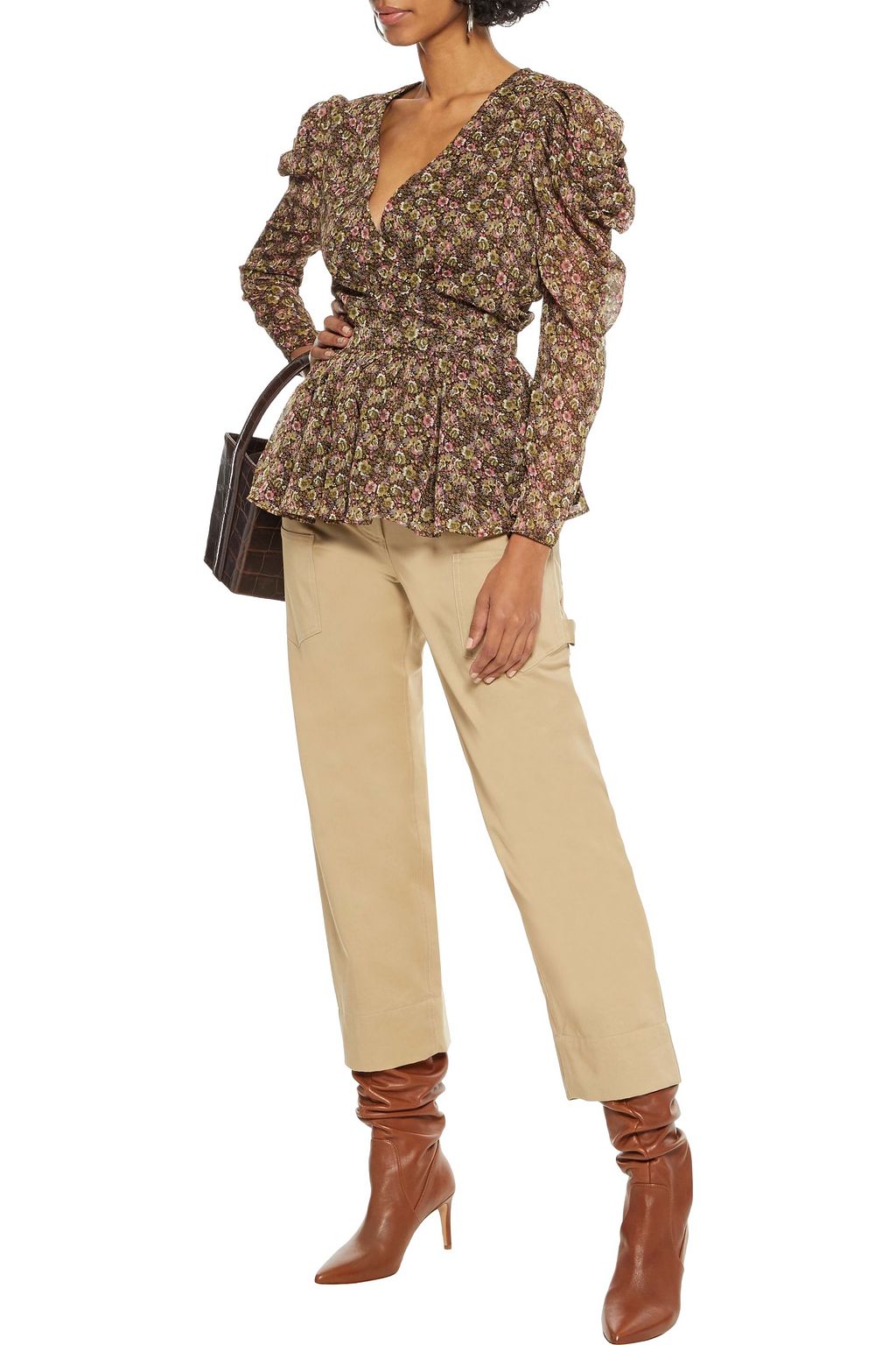 WALTER BAKER Rita wrap-effect floral-print georgette peplum top