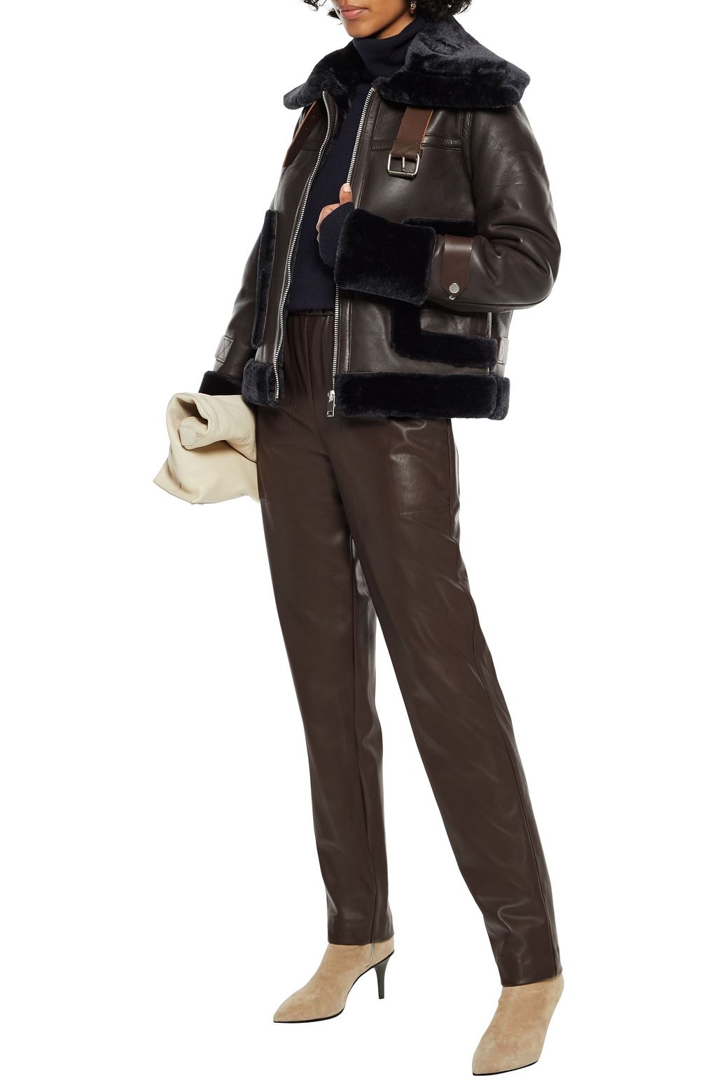 WALTER BAKER Lianna faux fur-trimmed leather jacket