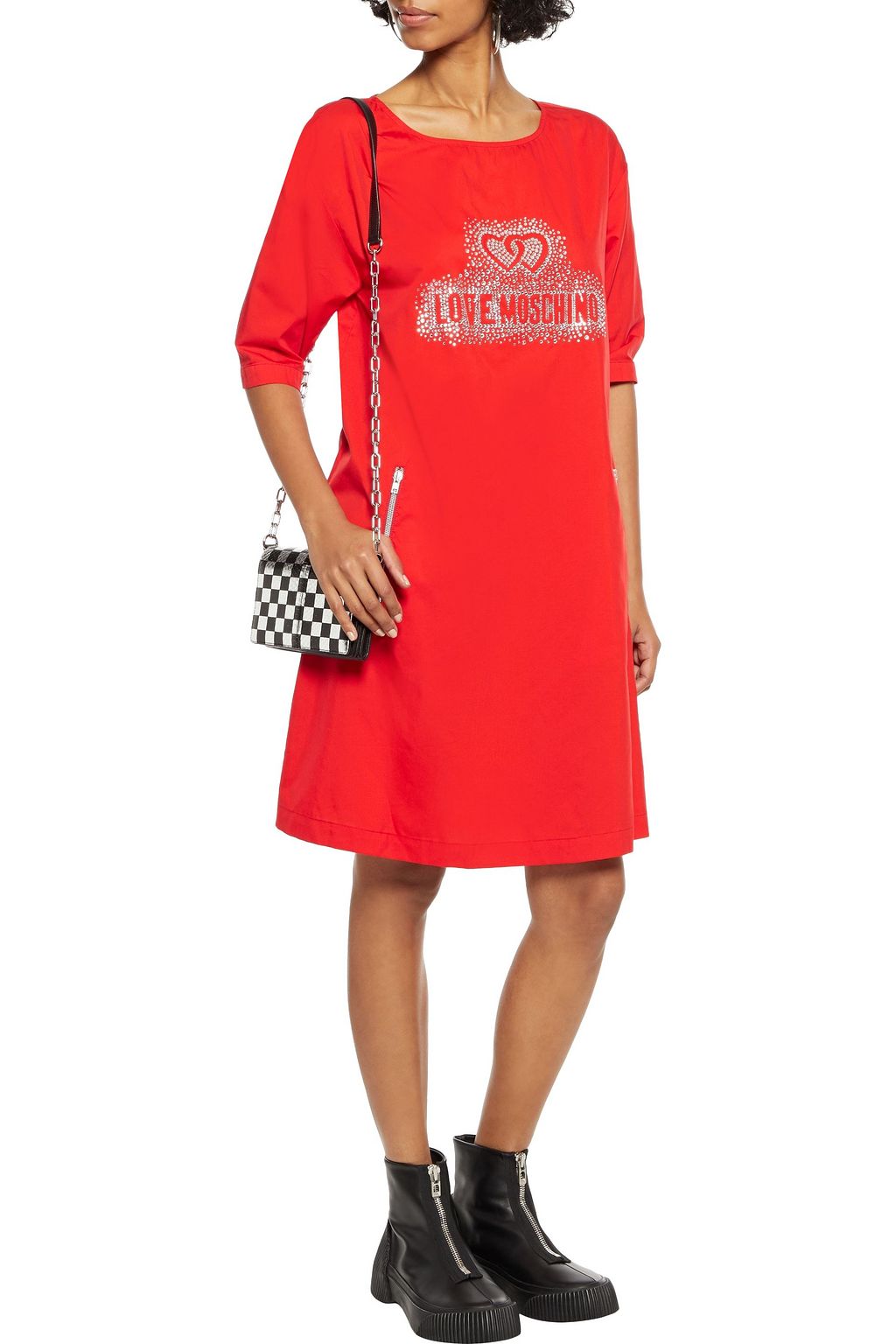 LOVE MOSCHINO Crystal-embellished cotton-blend poplin mini dress