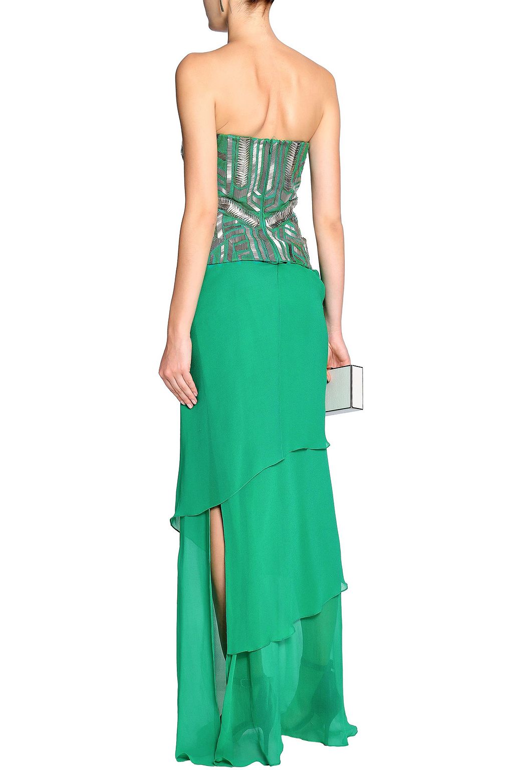 AMANDA WAKELEY Embellished mesh and silk-georgette gown