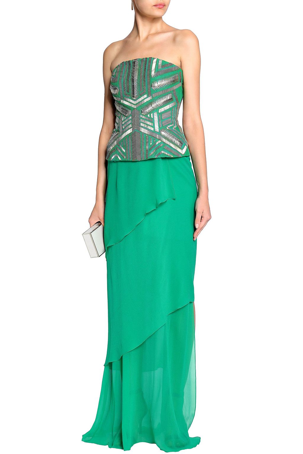AMANDA WAKELEY Embellished mesh and silk-georgette gown