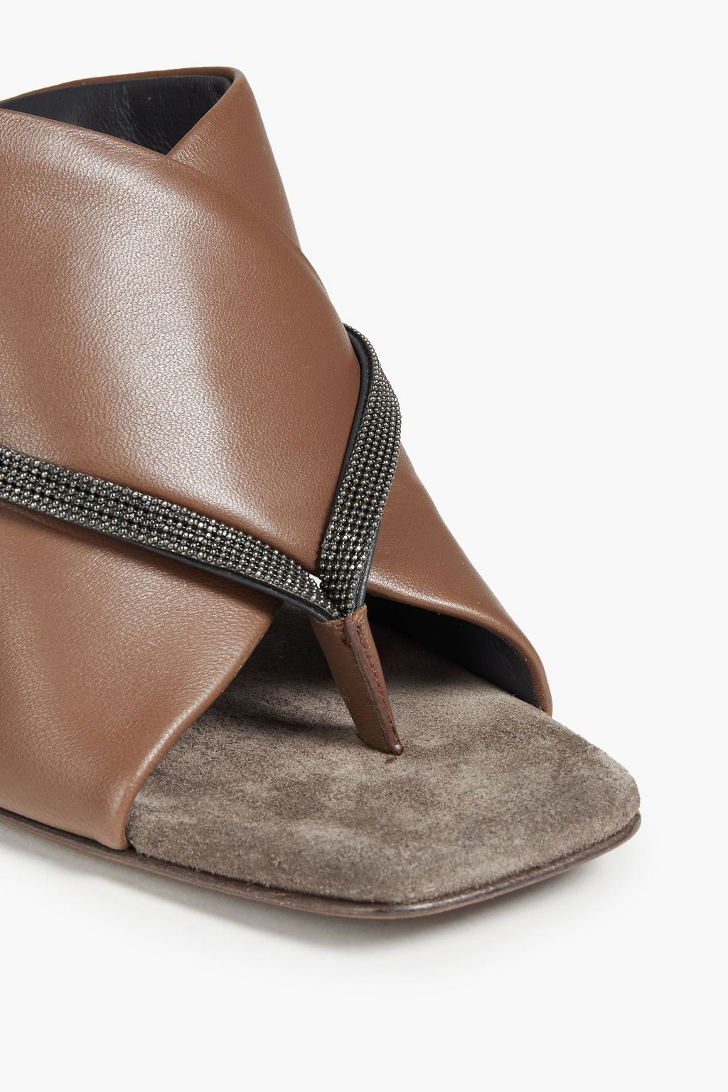 BRUNELLO CUCINELLI Bead-embellished glossed-leather mules