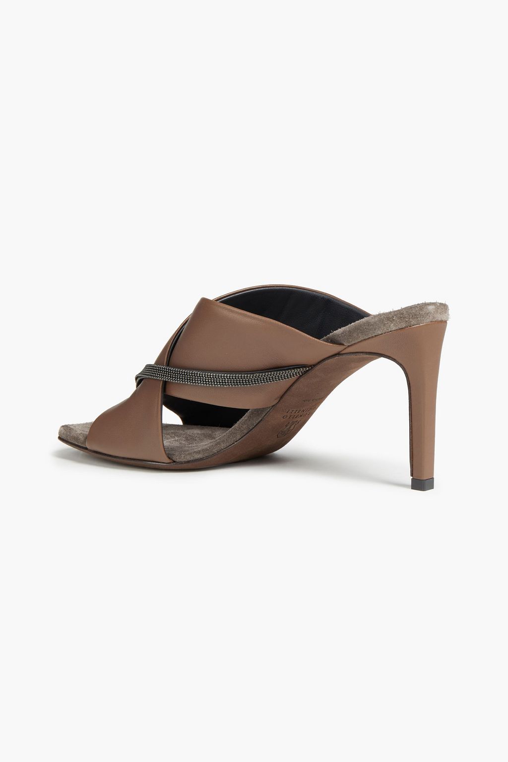 BRUNELLO CUCINELLI Bead-embellished glossed-leather mules