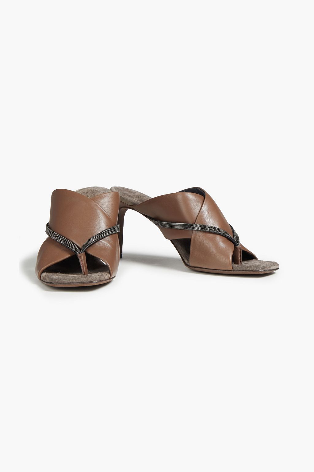 BRUNELLO CUCINELLI Bead-embellished glossed-leather mules