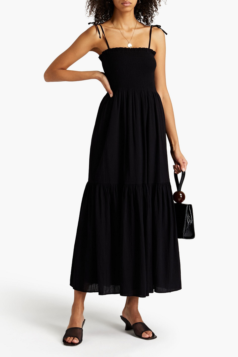 JOIE SHIRRED GATHERED COTTON MAXI DRESS 3074457345631280883