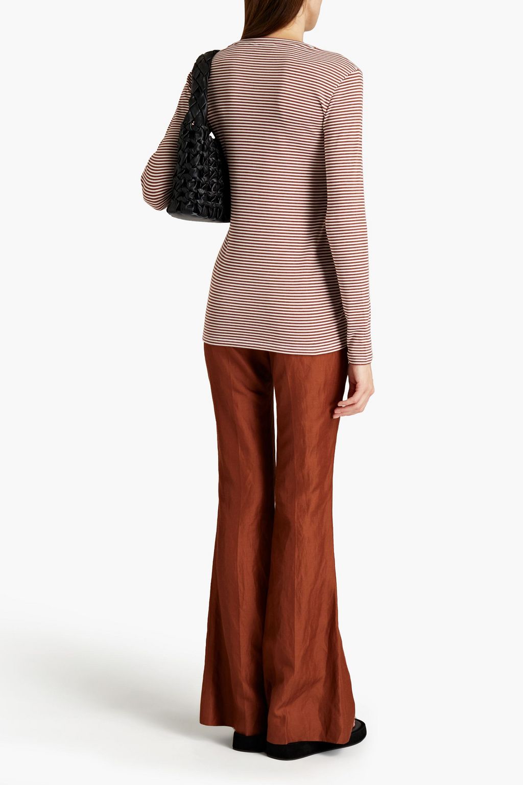 THEORY Button-embellished striped ribbed jersey top