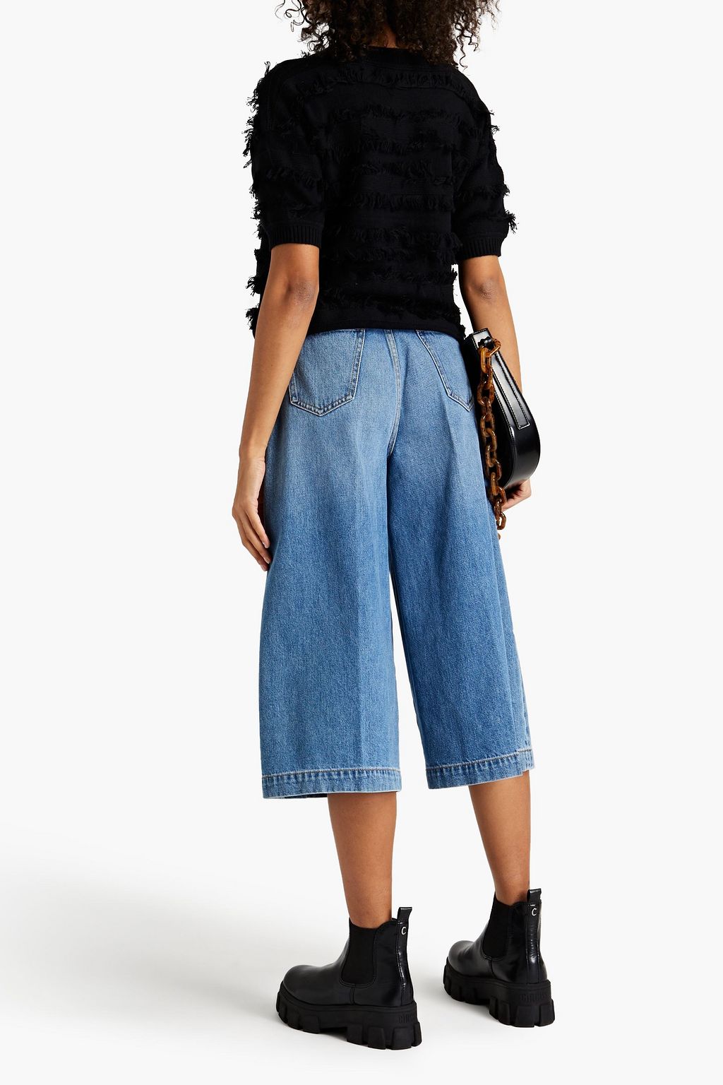 JOIE Frayed cotton and cashmere-blend top