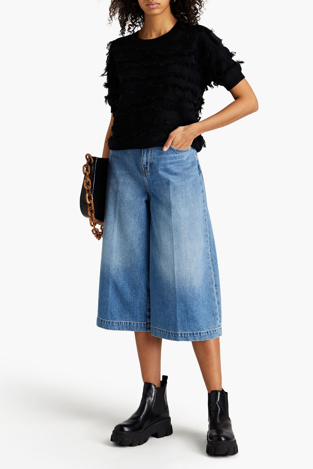JOIE Frayed cotton and cashmere-blend top