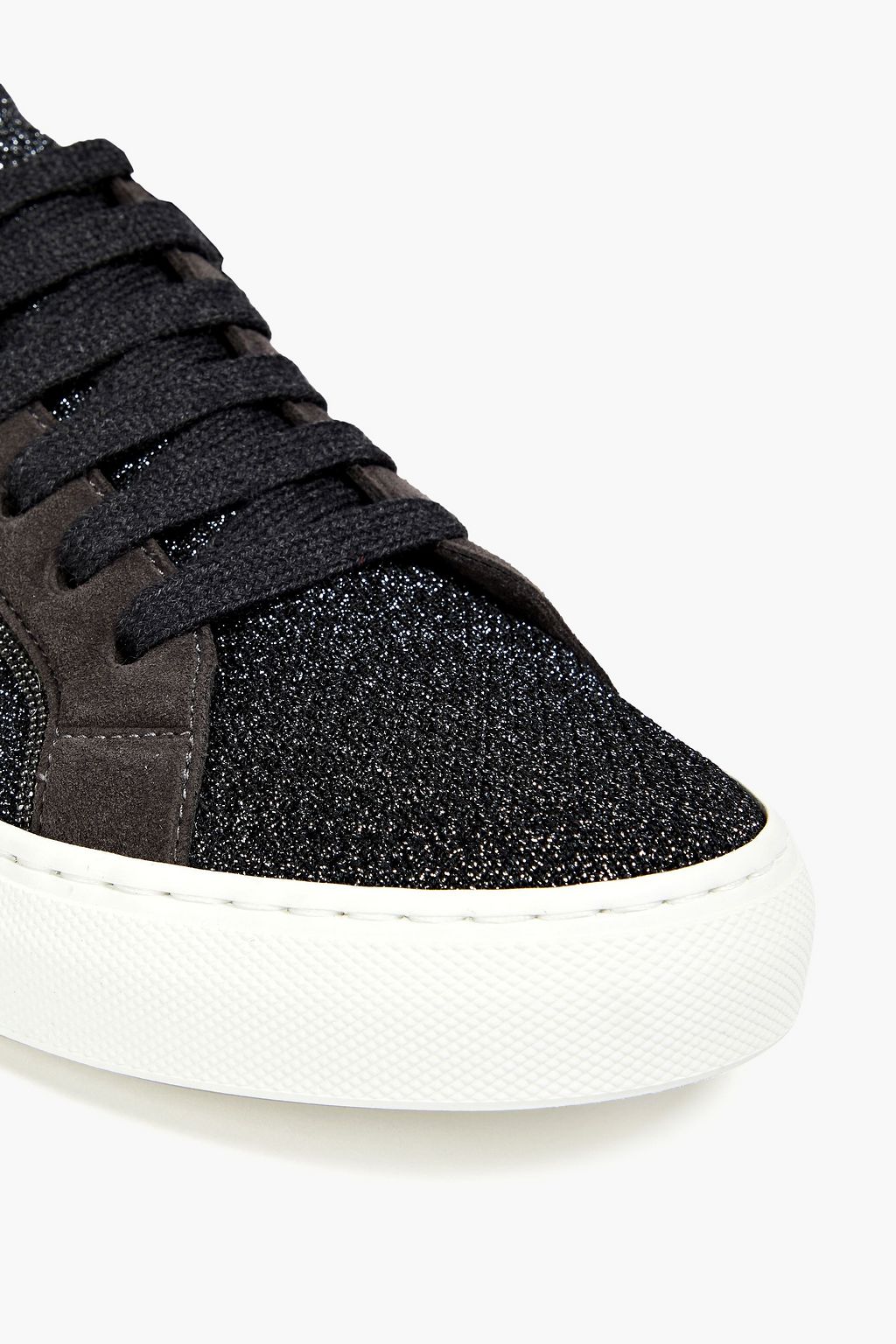 BRUNELLO CUCINELLI Bead-embellished suede and stretch-knit sneakers