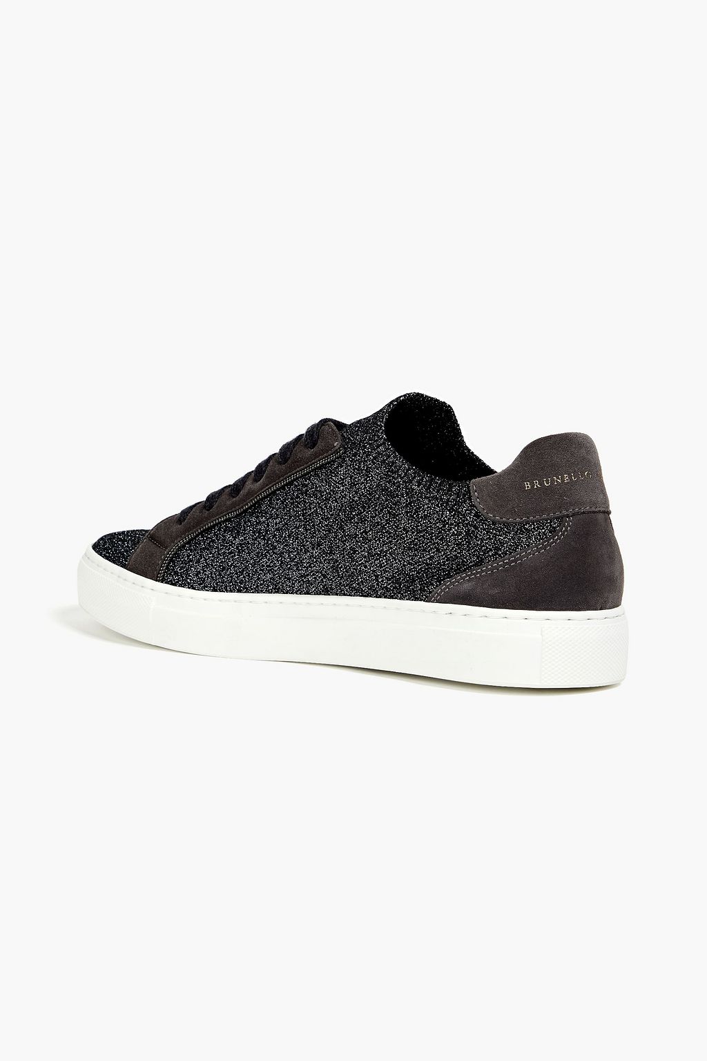 BRUNELLO CUCINELLI Bead-embellished suede and stretch-knit sneakers