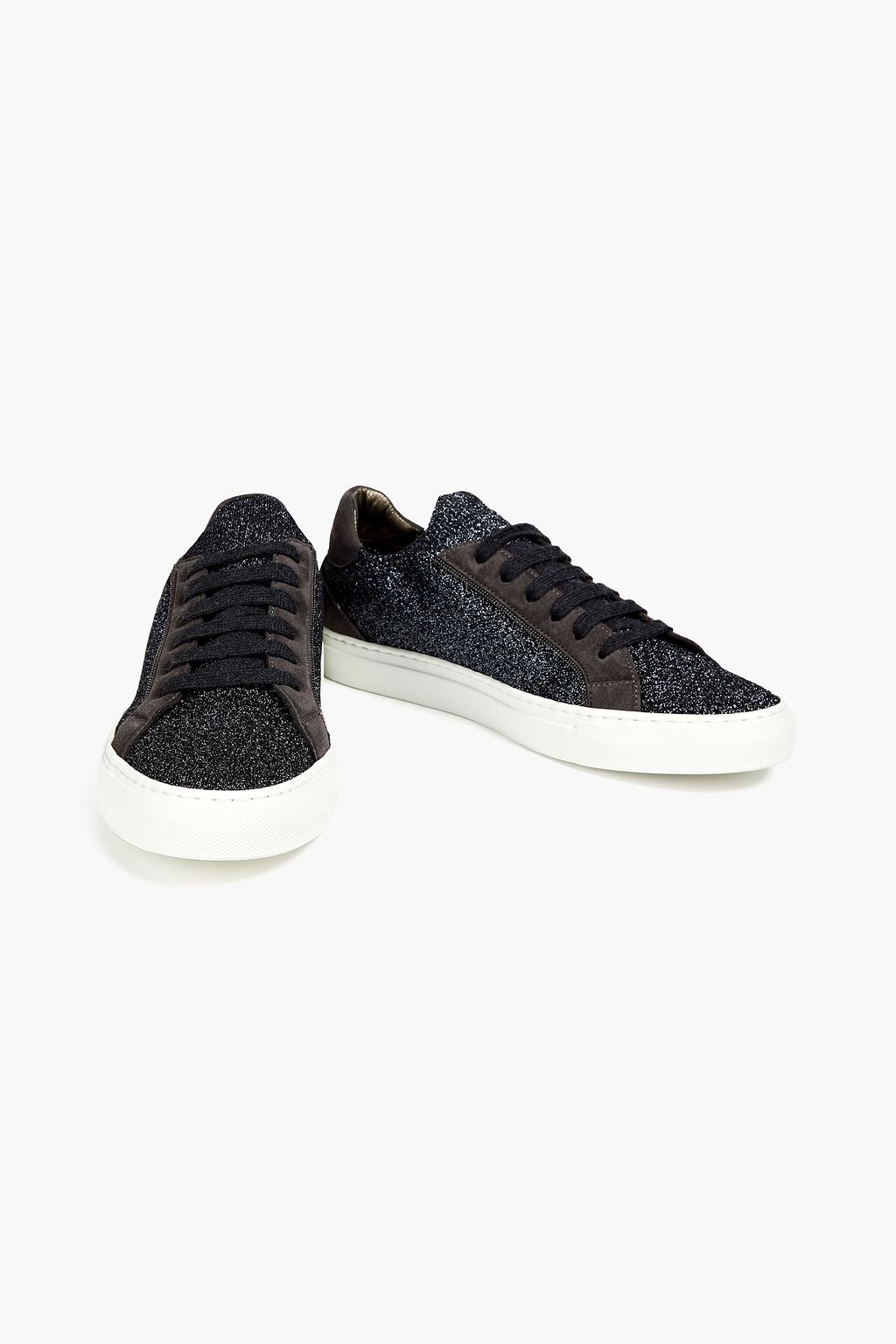 BRUNELLO CUCINELLI Bead-embellished suede and stretch-knit sneakers