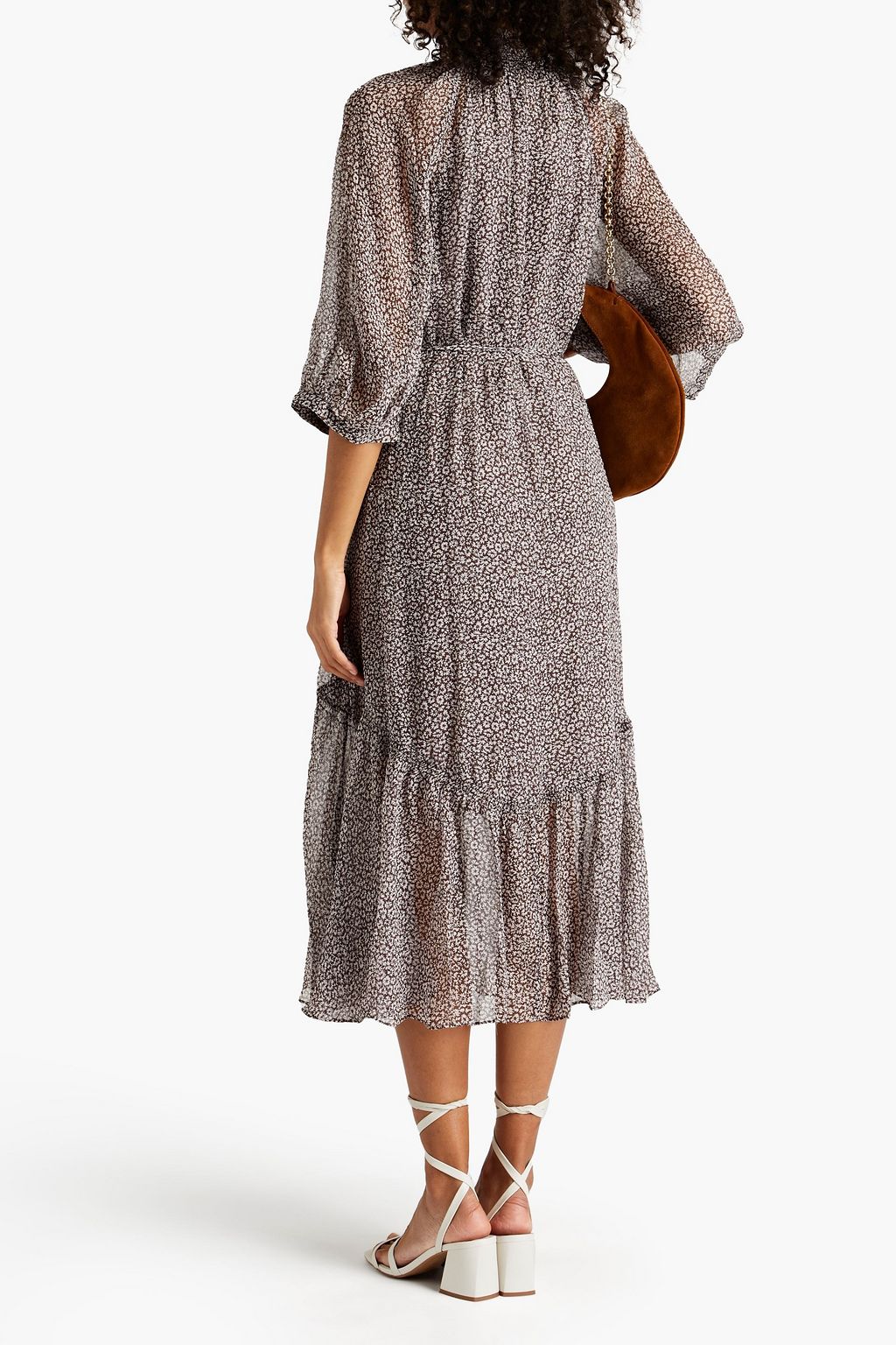 JOIE Belted printed silk-georgette midi dress