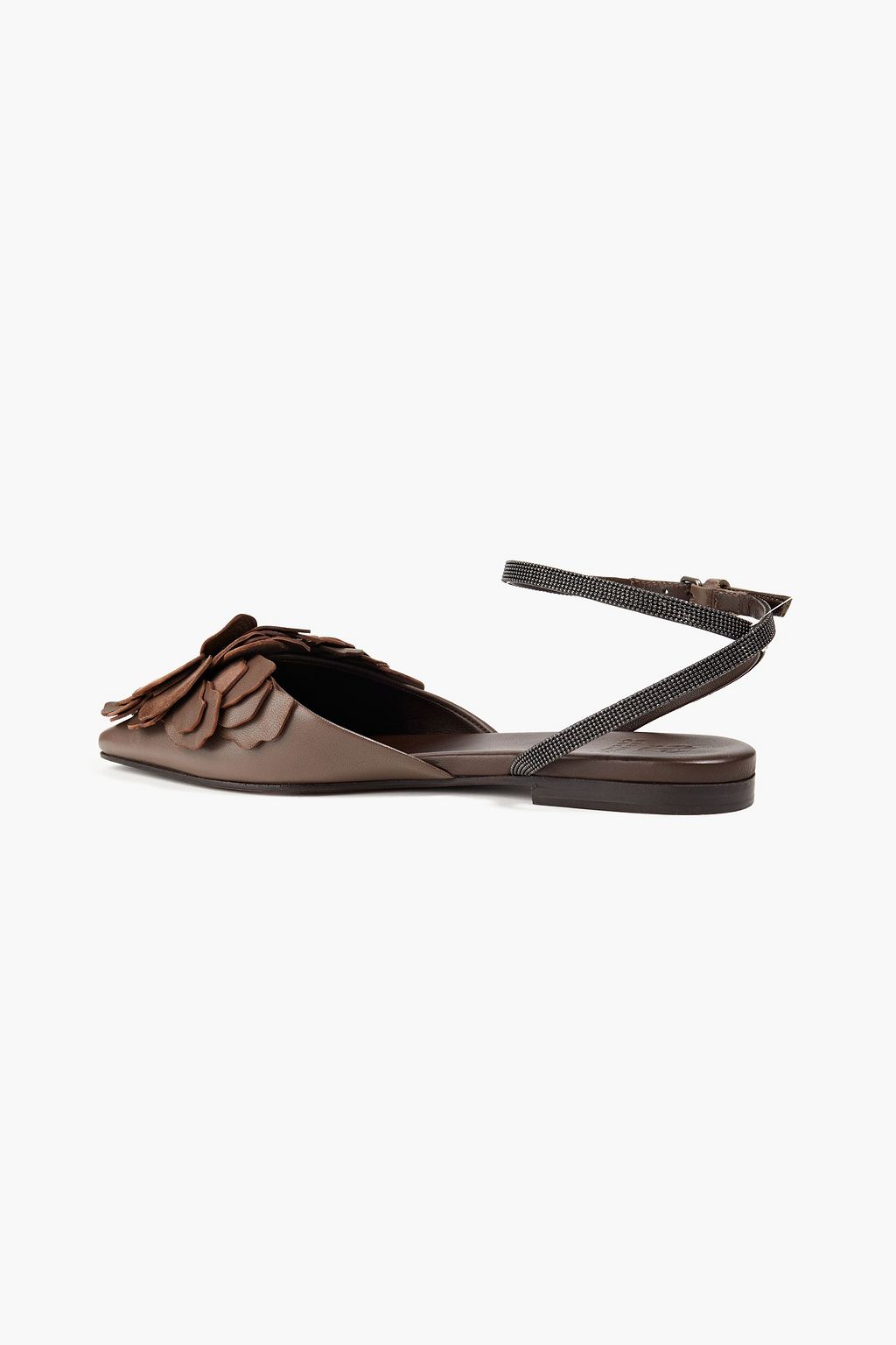 BRUNELLO CUCINELLI Floral-appliquéd leather flats