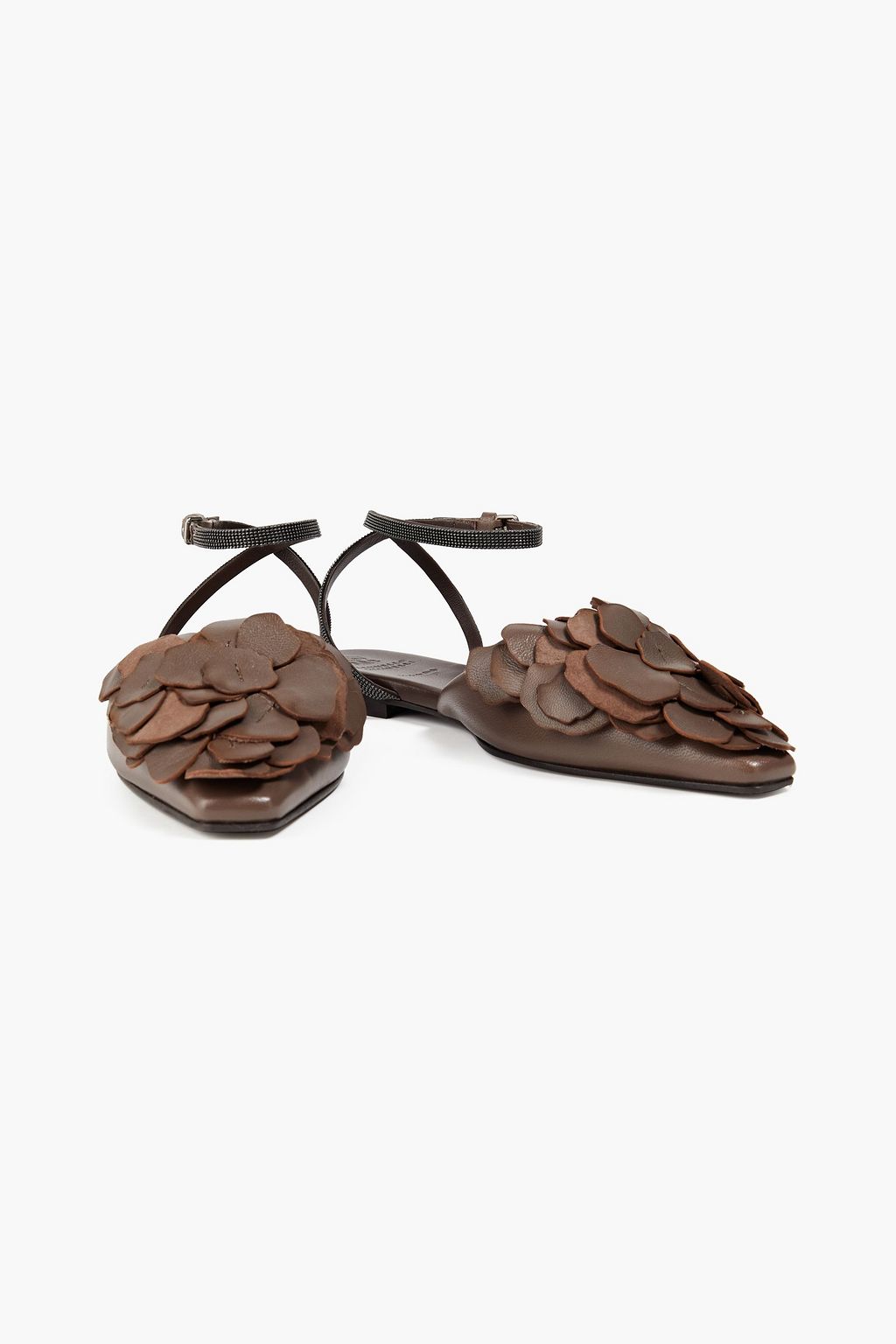 BRUNELLO CUCINELLI Floral-appliquéd leather flats