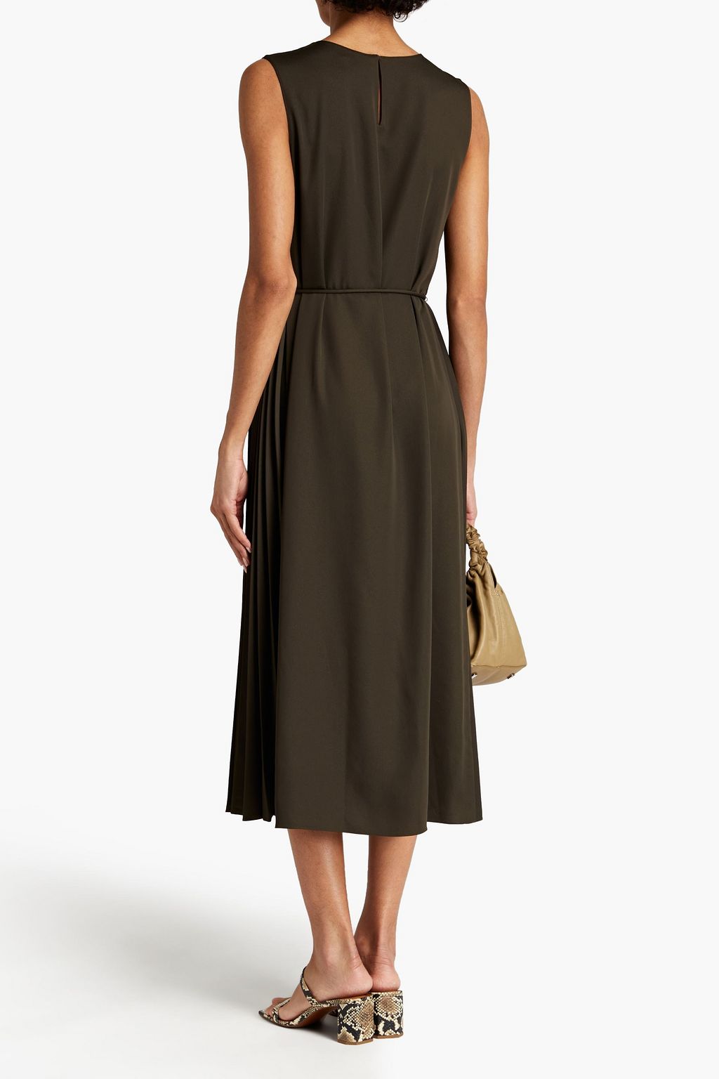 THEORY Belted pleated cady midi dress