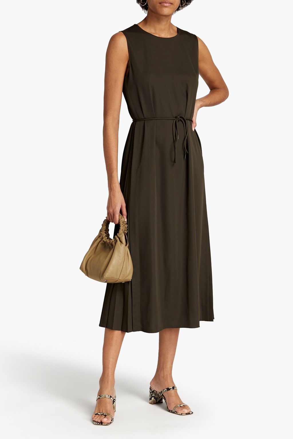 THEORY Belted pleated cady midi dress
