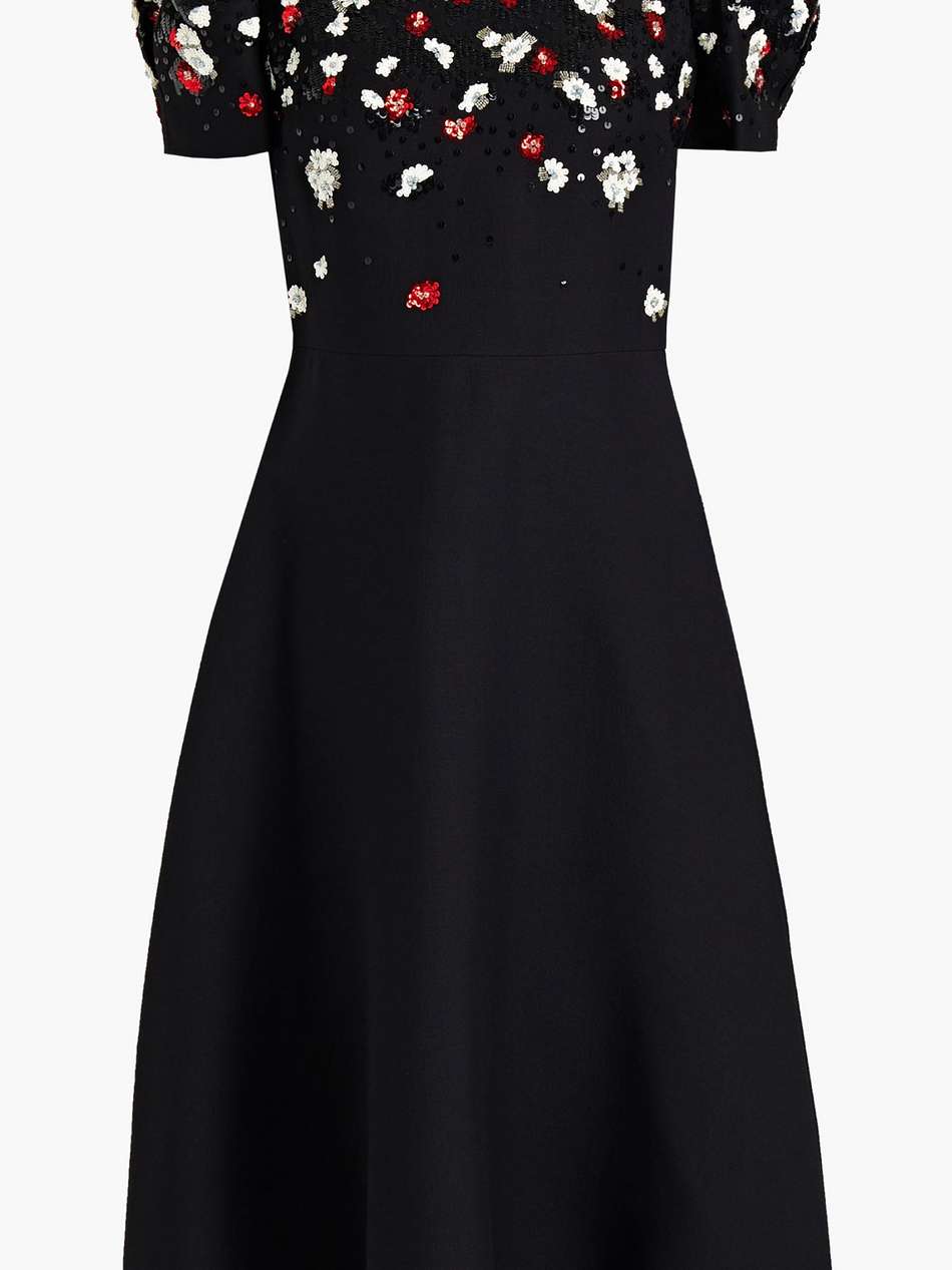 embellished wool and silk-blend crepe midi dress