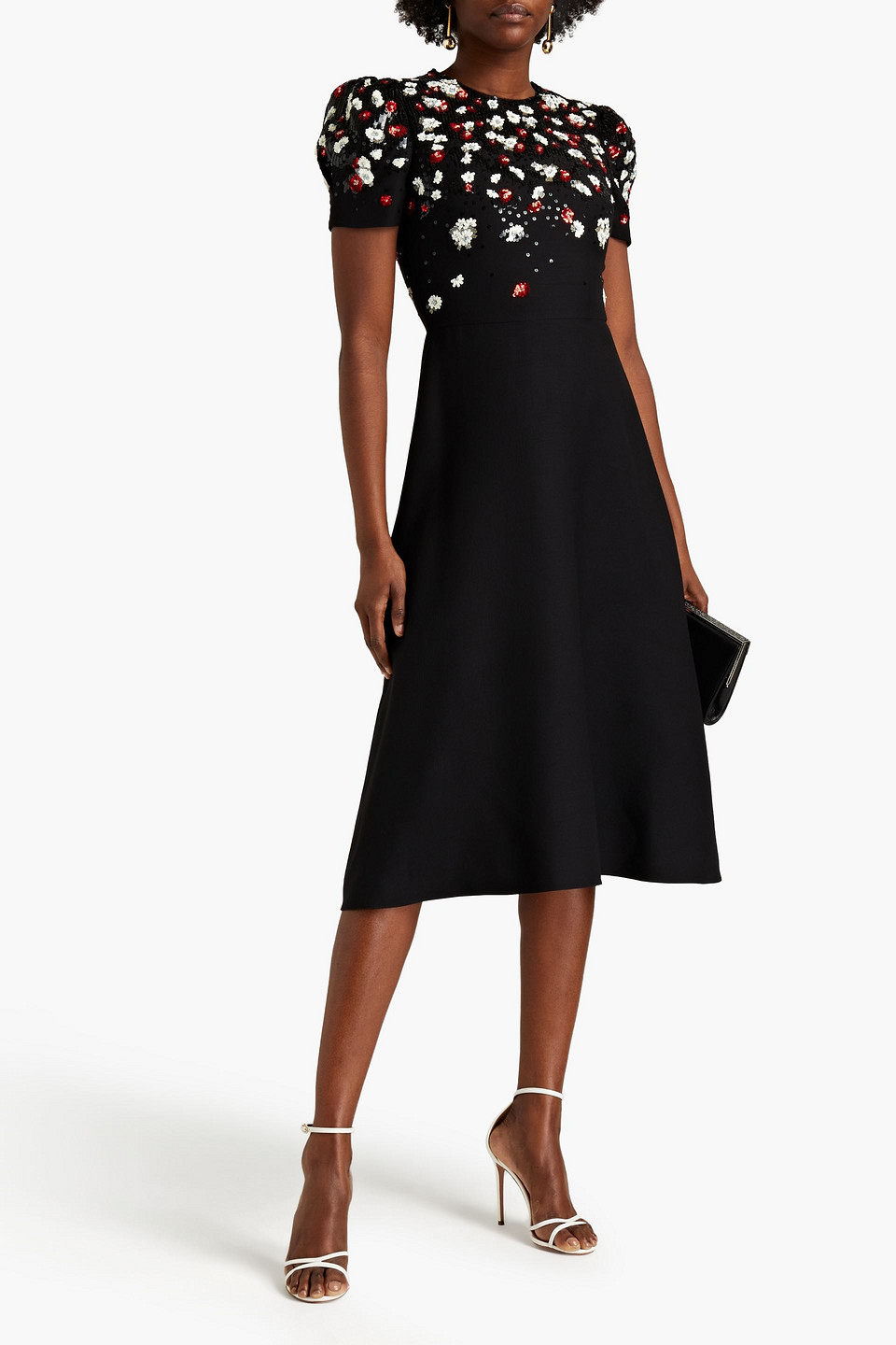 Valentino Embellished Wool And Silk-blend Crepe Midi Dress In Black