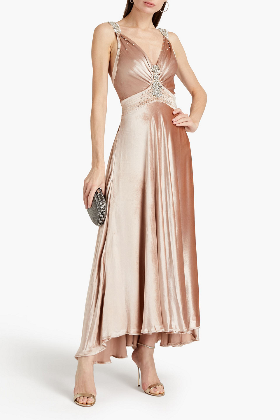Rabanne Crystal-embellished Gathered Chenille Maxi Dress In Neutrals