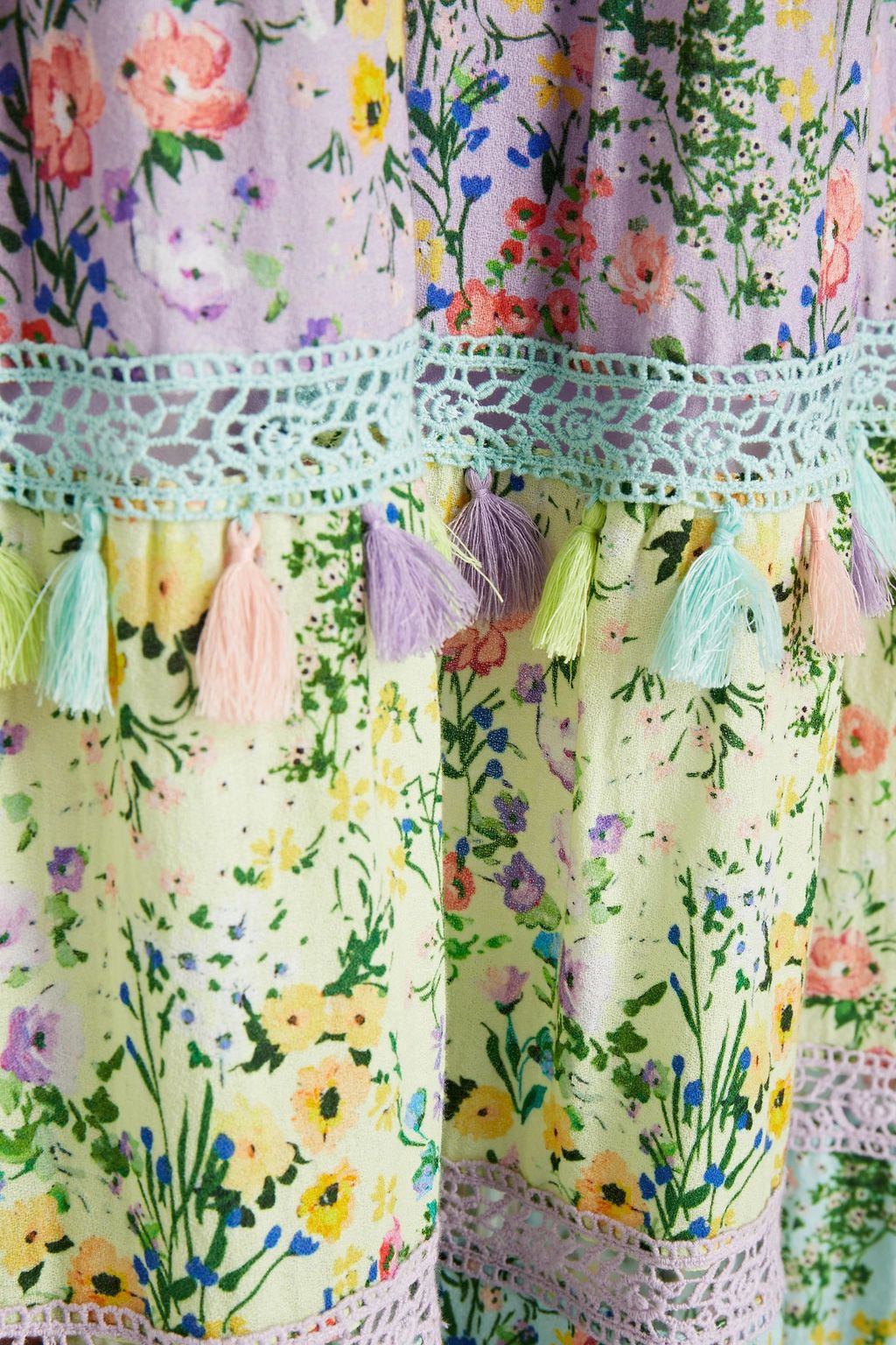 ALICE + OLIVIA Crochet-trimmed gathered floral-print crepe maxi dress
