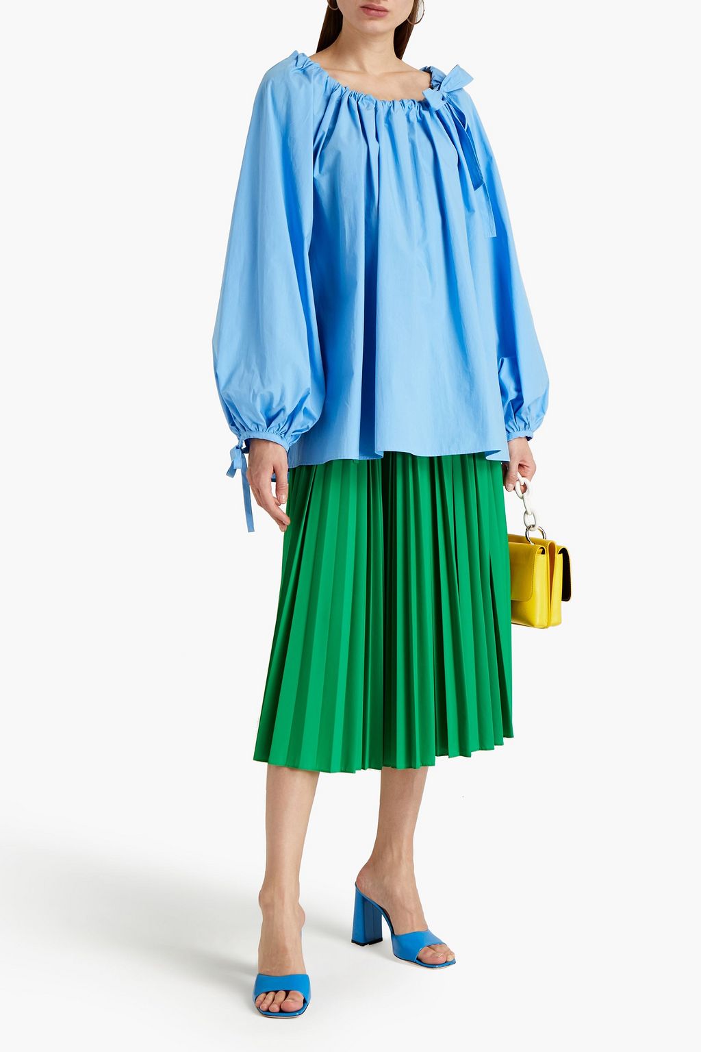 MSGM Gathered cotton-poplin blouse