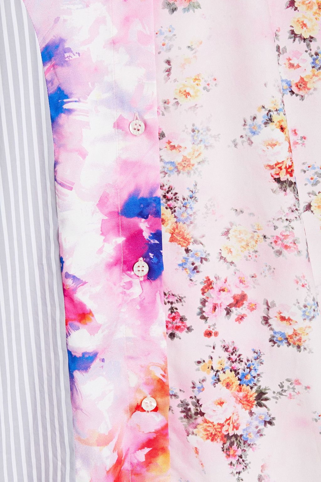 MSGM Floral-print twill-paneled striped cotton-blend poplin shirt