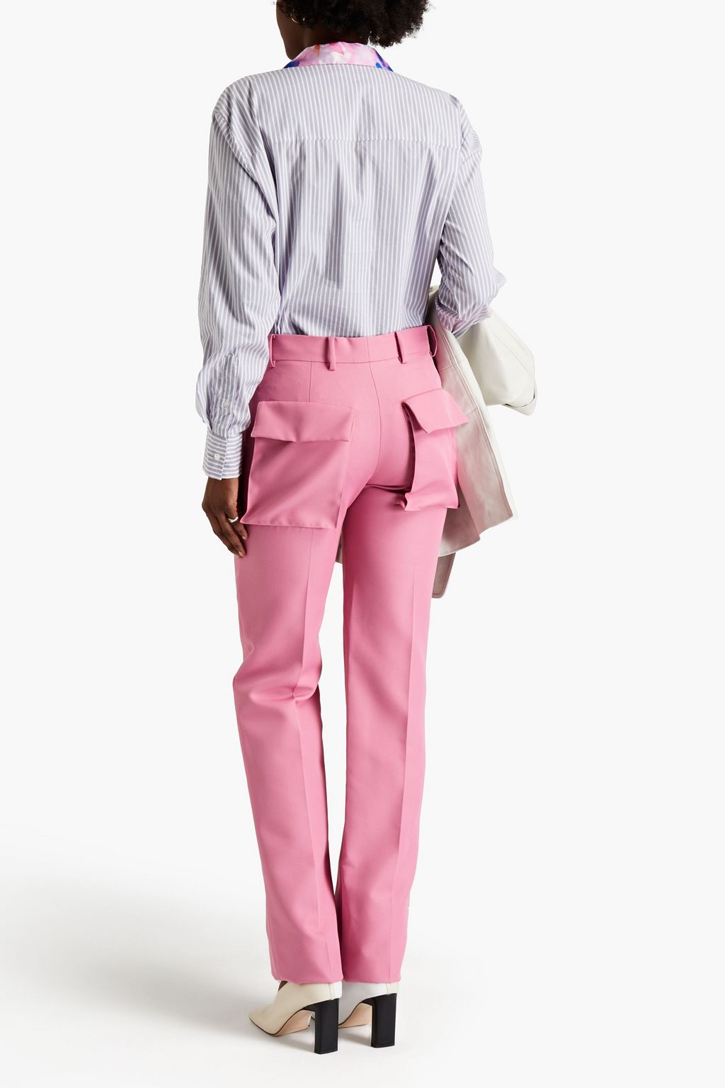 MSGM Floral-print twill-paneled striped cotton-blend poplin shirt