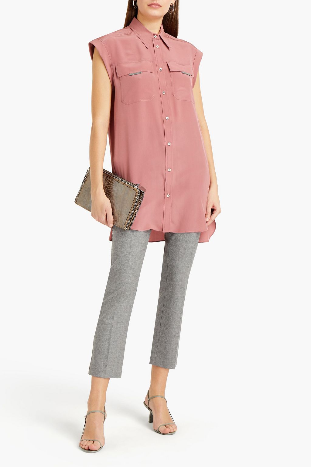 BRUNELLO CUCINELLI Bead-embellished silk crepe de chine shirt