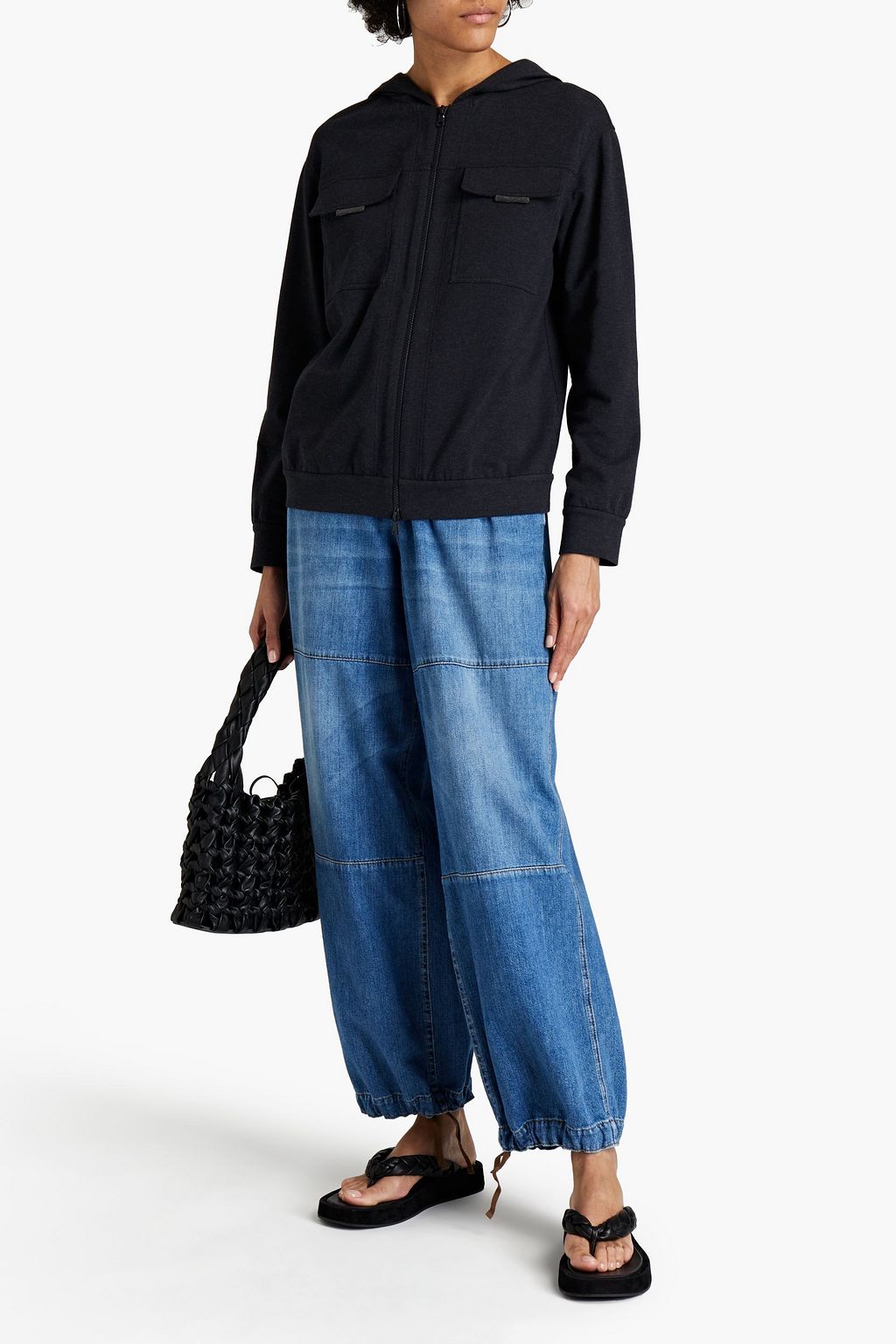 BRUNELLO CUCINELLI Bead-embellished French cotton-blend terry hoodie