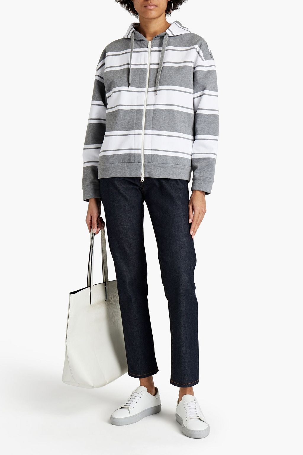 BRUNELLO CUCINELLI Bead-embellished striped French cotton-terry hoodie