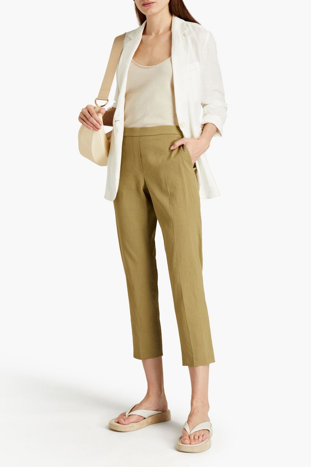 THEORY Cropped linen-blend tapered pants