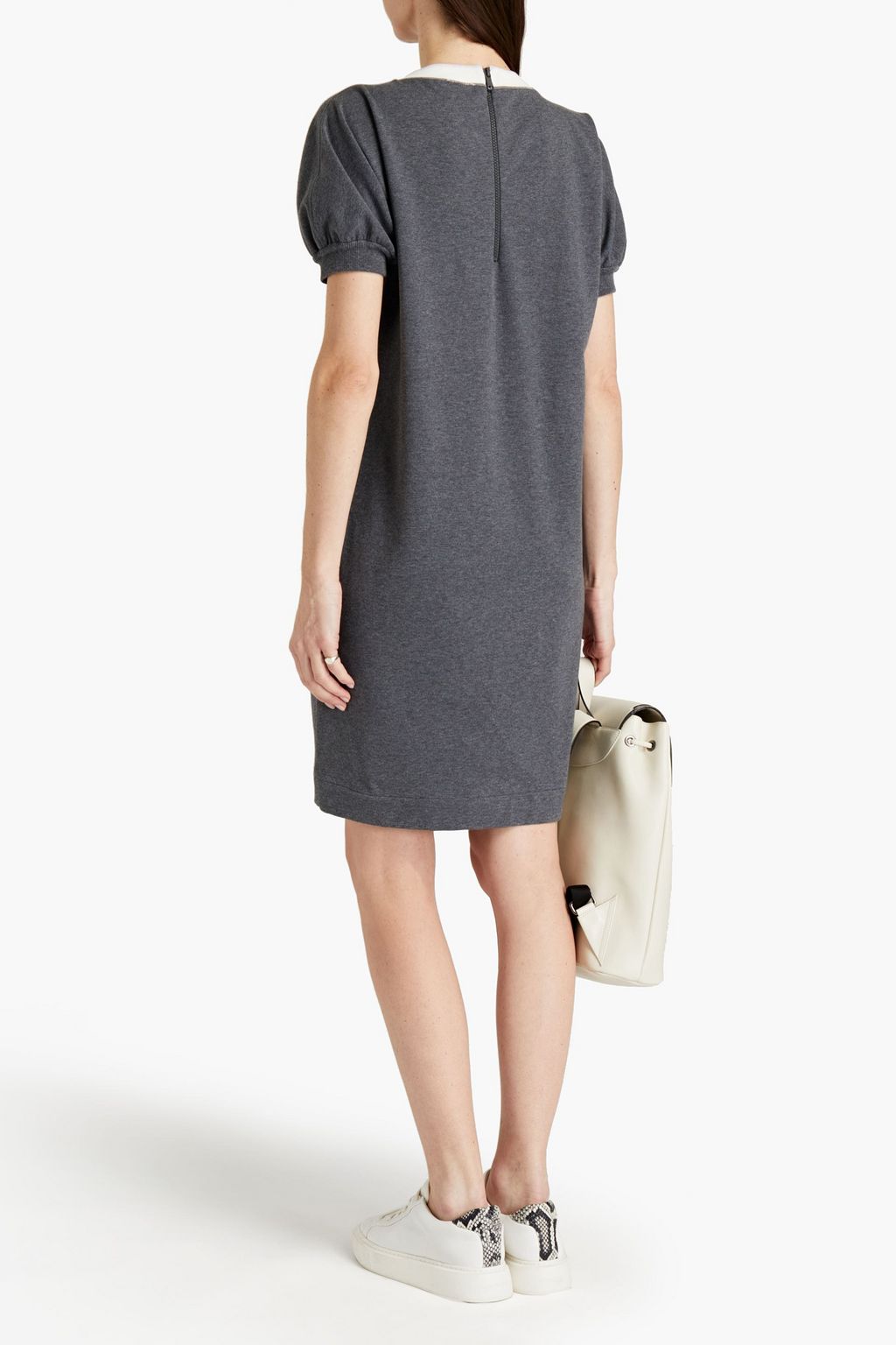 BRUNELLO CUCINELLI Bead-embellished mélange French cotton-blend terry mini dress