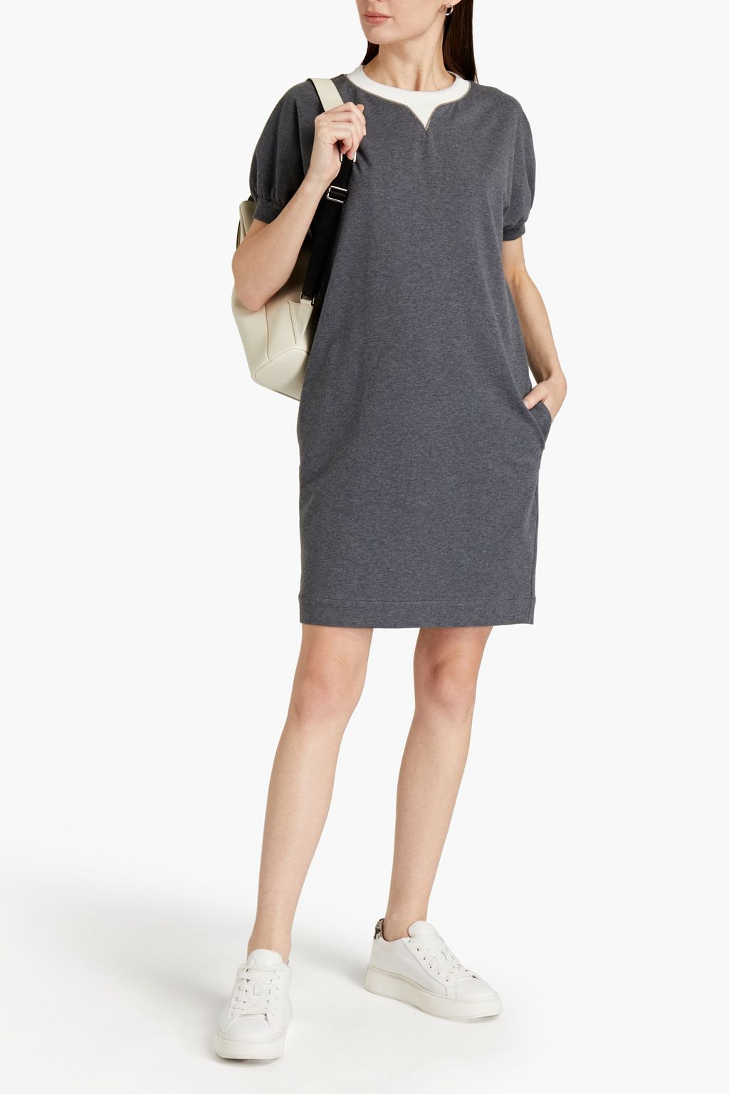 BRUNELLO CUCINELLI Bead-embellished mélange French cotton-blend terry mini dress