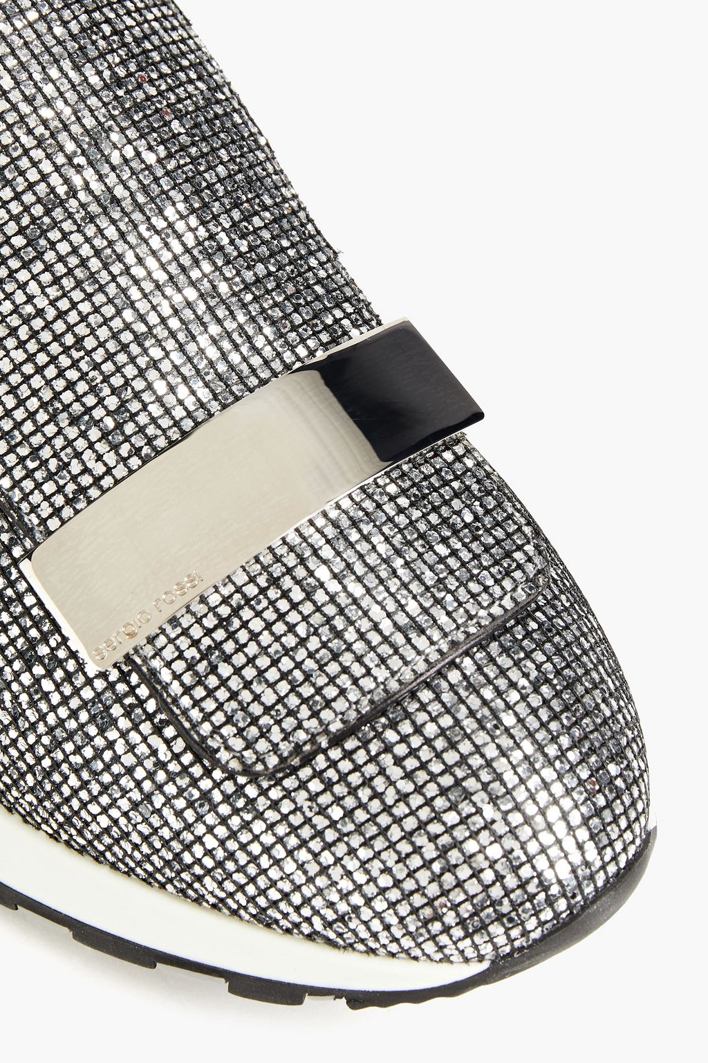 SERGIO ROSSI Leather-trimmed glittered stretch-knit sneakers