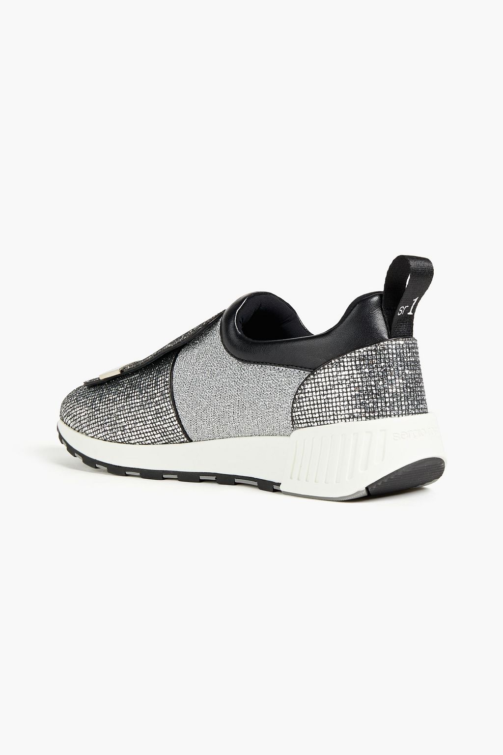 SERGIO ROSSI Leather-trimmed glittered stretch-knit sneakers