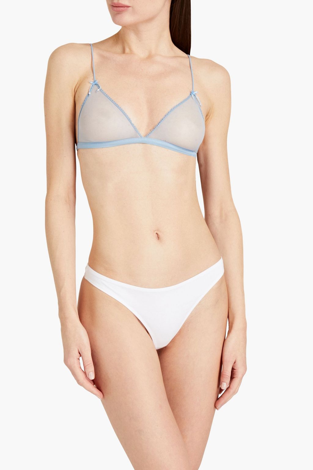 LA PERLA Cutout picot-trimmed stretch-tulle triangle bra