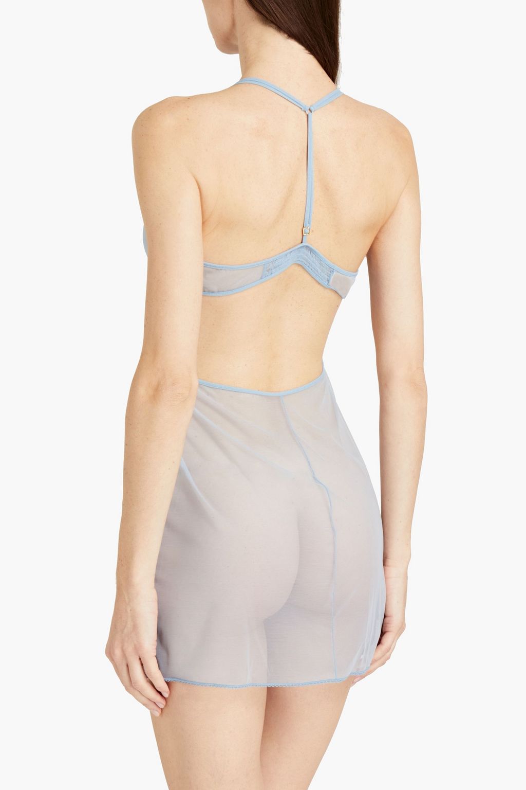 LA PERLA Cutout picot-trimmed stretch-tulle slip