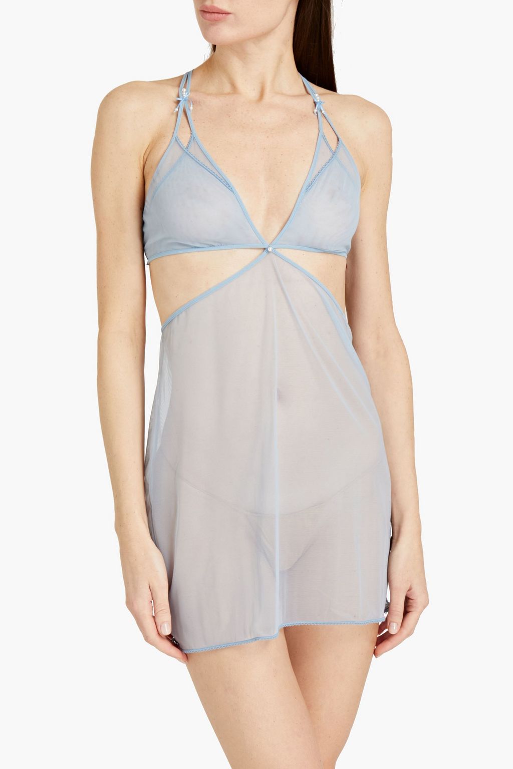 LA PERLA Cutout picot-trimmed stretch-tulle slip