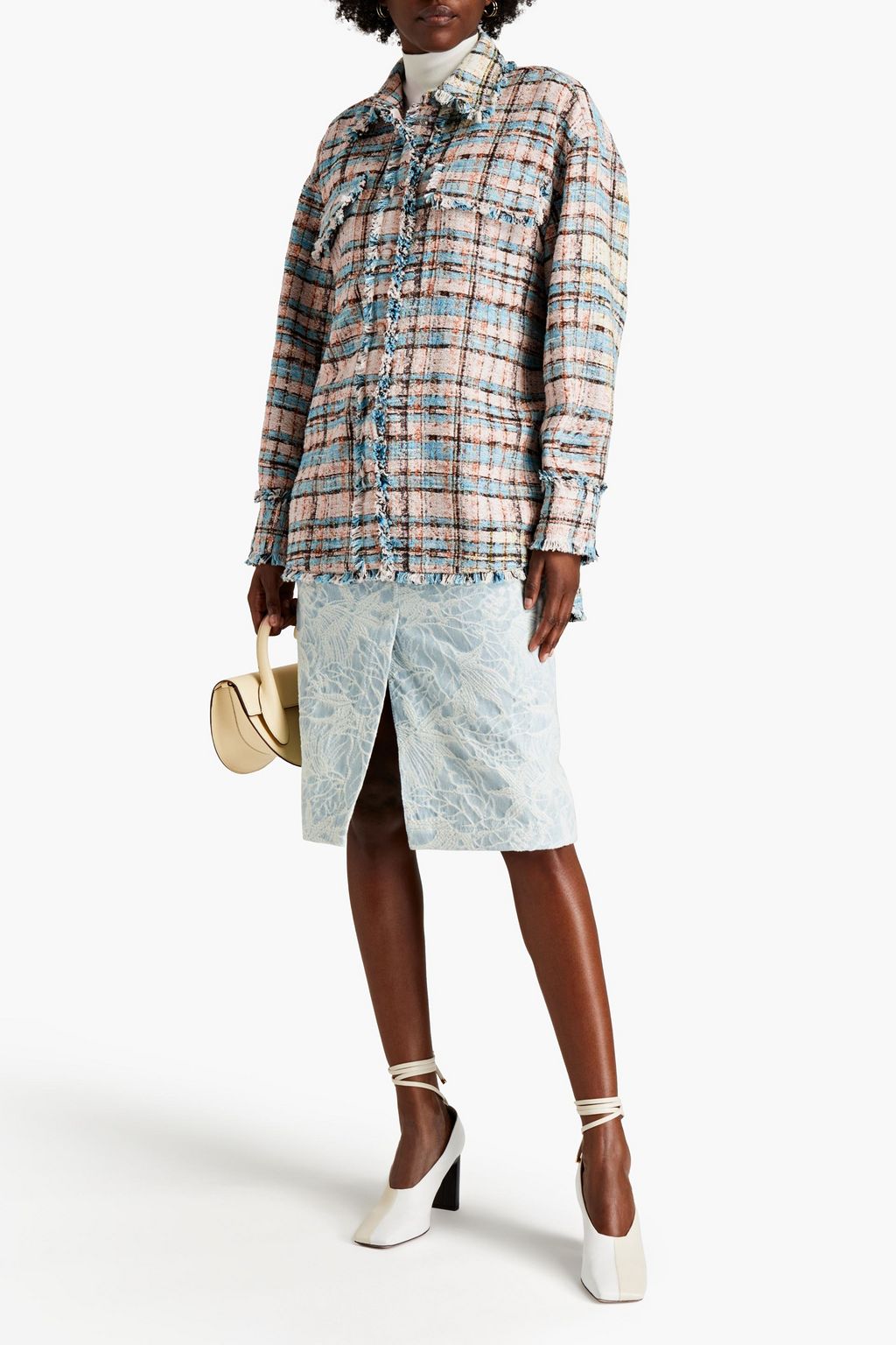 MSGM Checked cotton-blend tweed shirt