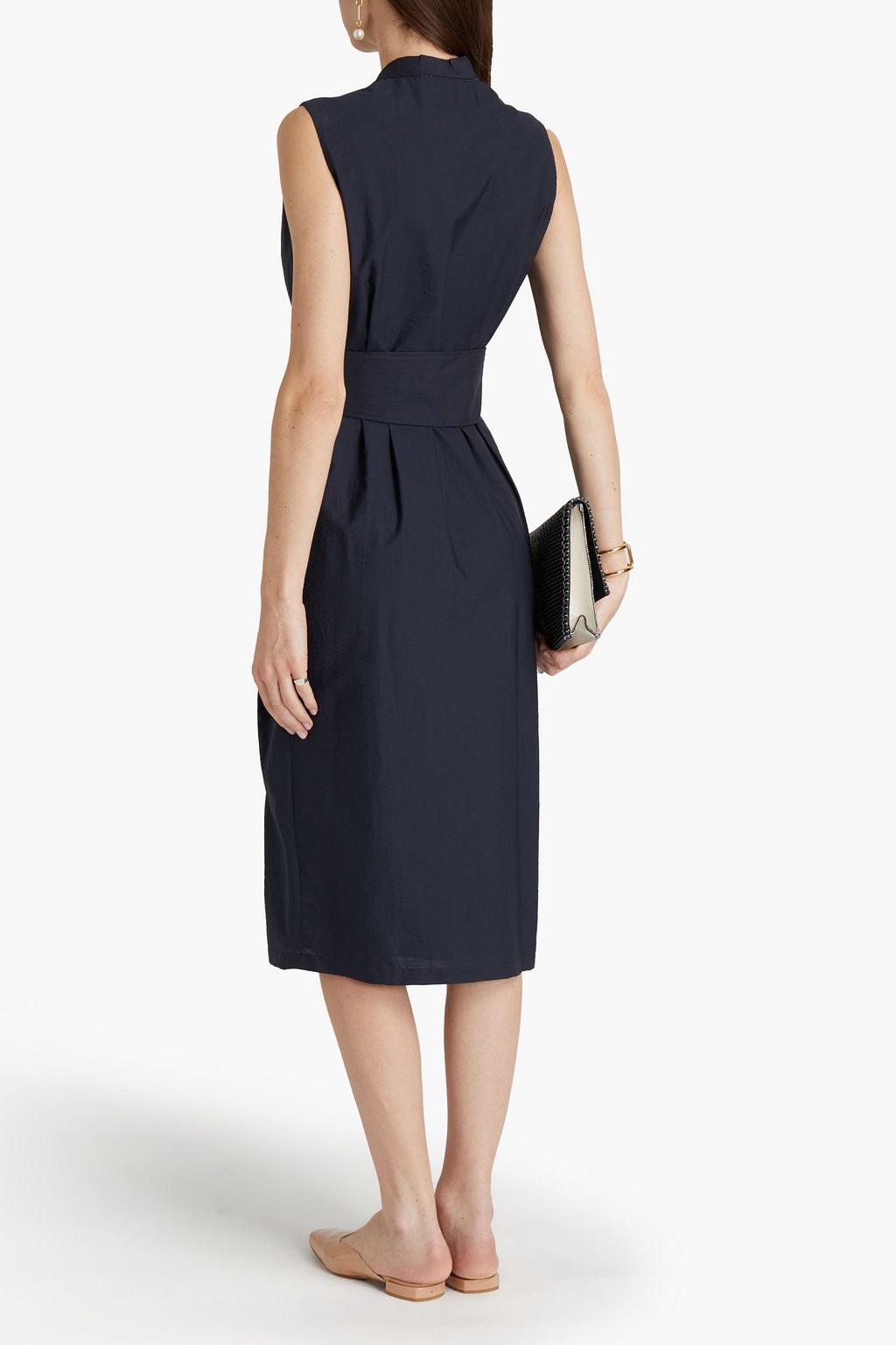BRUNELLO CUCINELLI Bead-embellished belted cotton-blend poplin midi wrap dress