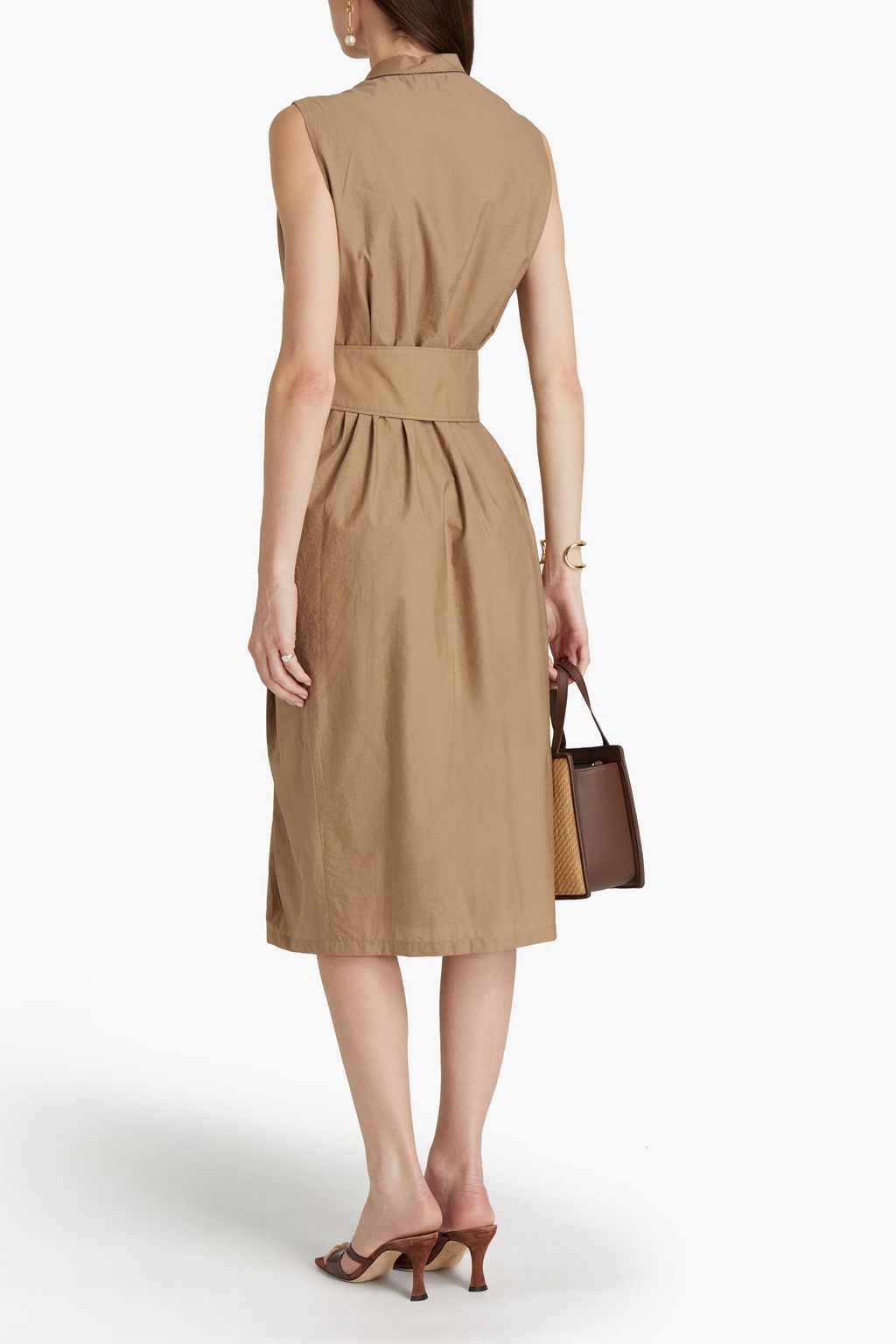 BRUNELLO CUCINELLI Bead-embellished belted cotton-blend poplin midi wrap dress