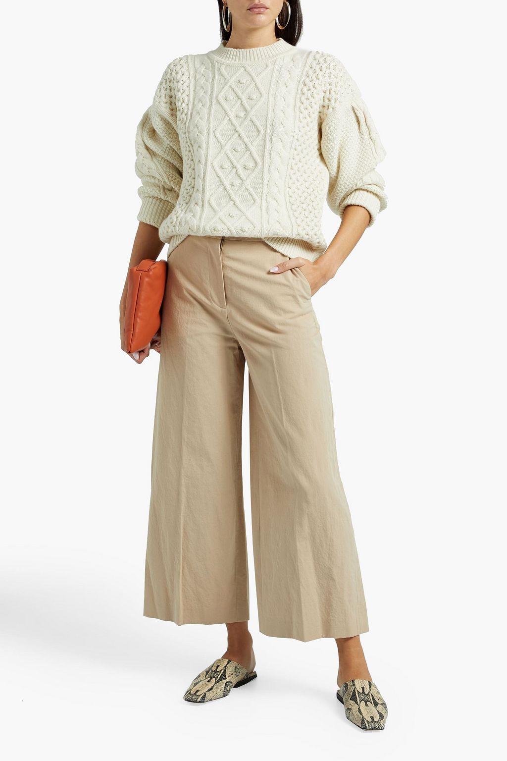 JOSEPH Cropped cotton and linen-blend poplin wide-leg pants