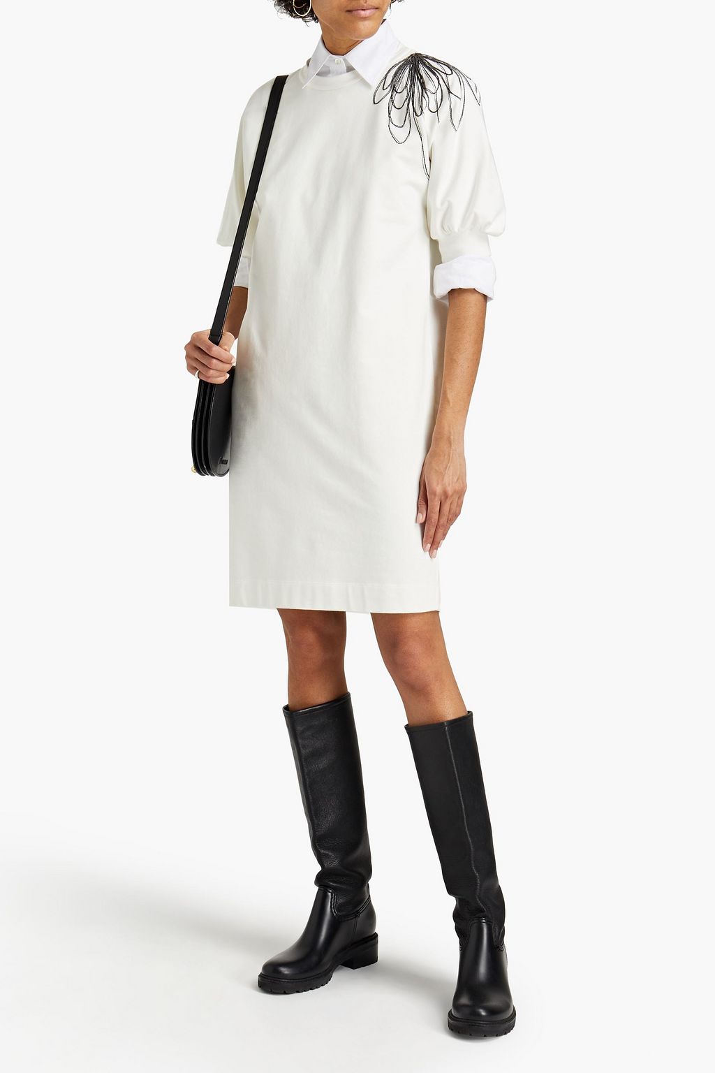 BRUNELLO CUCINELLI Bead-embellished stretch-cotton jersey mini dress
