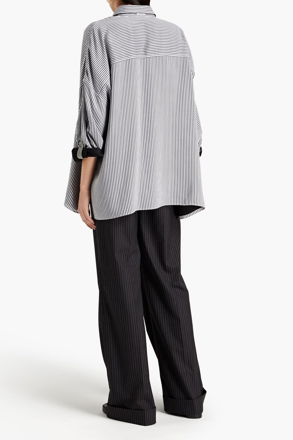 BRUNELLO CUCINELLI Oversized bead-embellished striped silk shirt