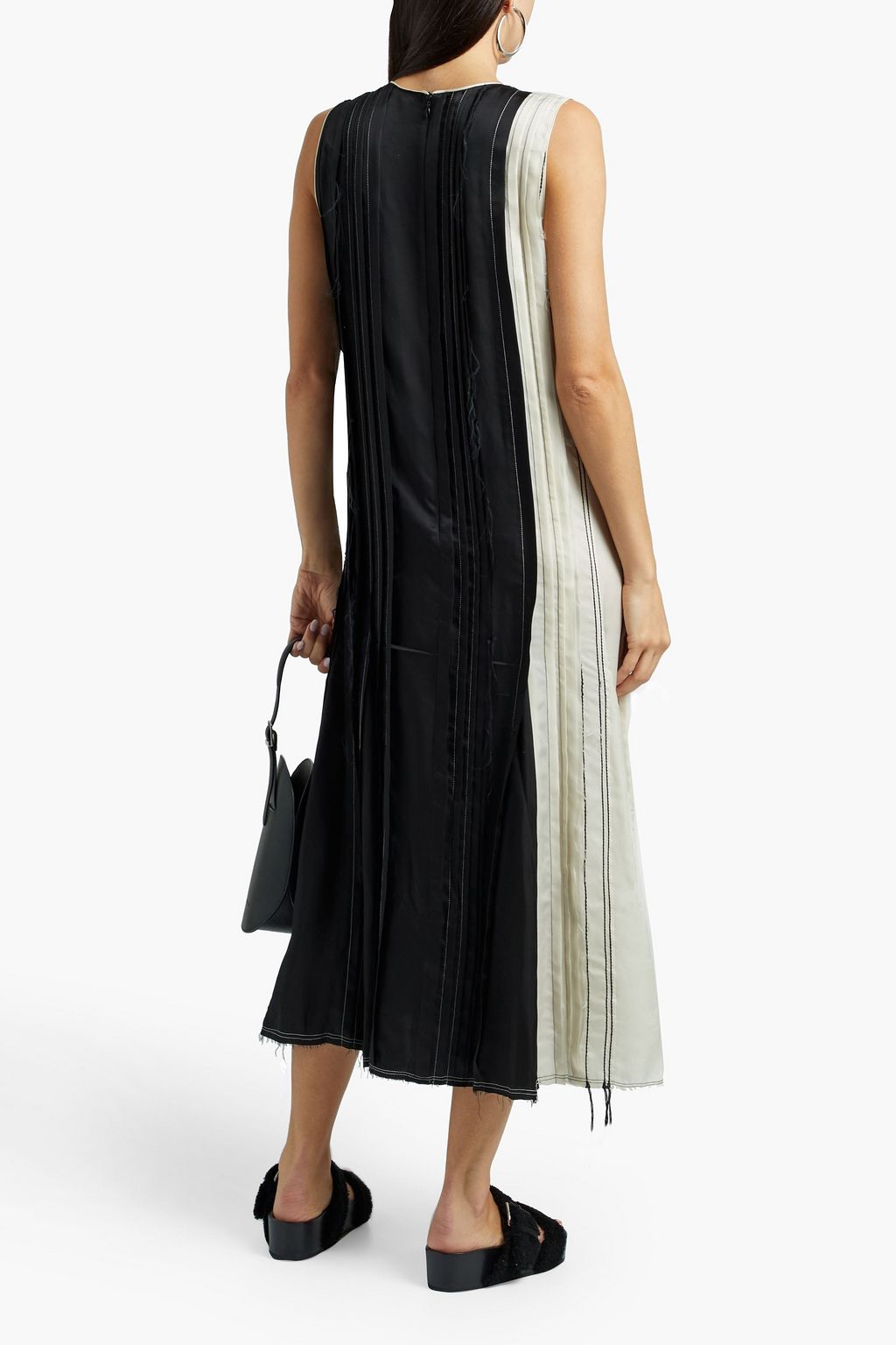 JOSEPH Dea frayed pintucked two-tone cupro dress