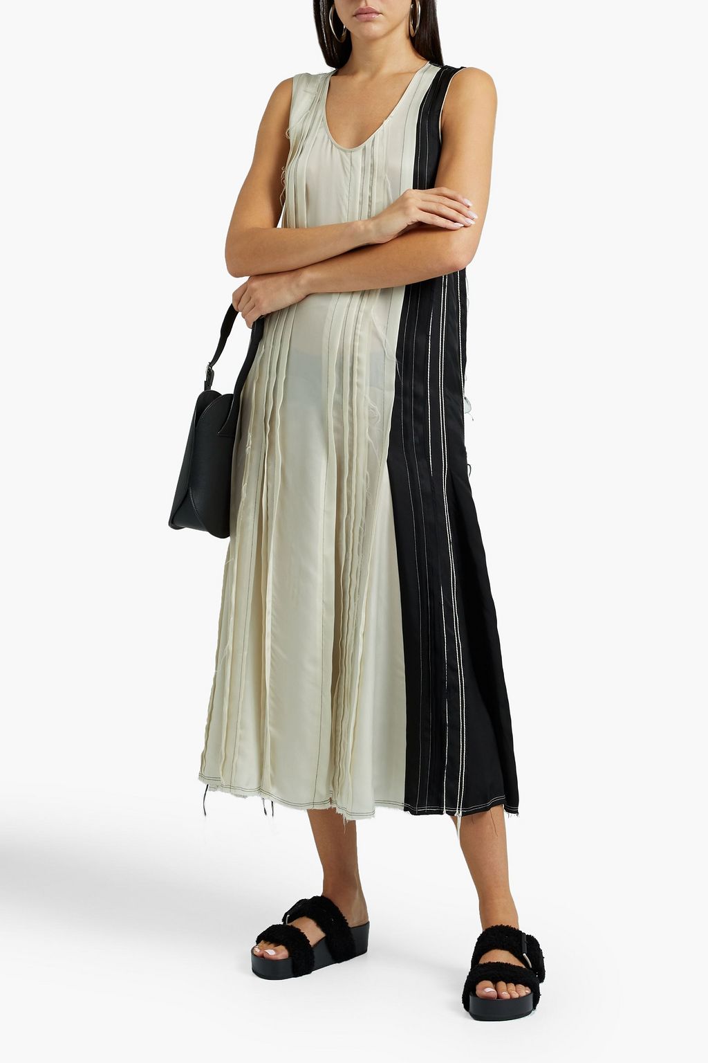 JOSEPH Dea frayed pintucked two-tone cupro dress