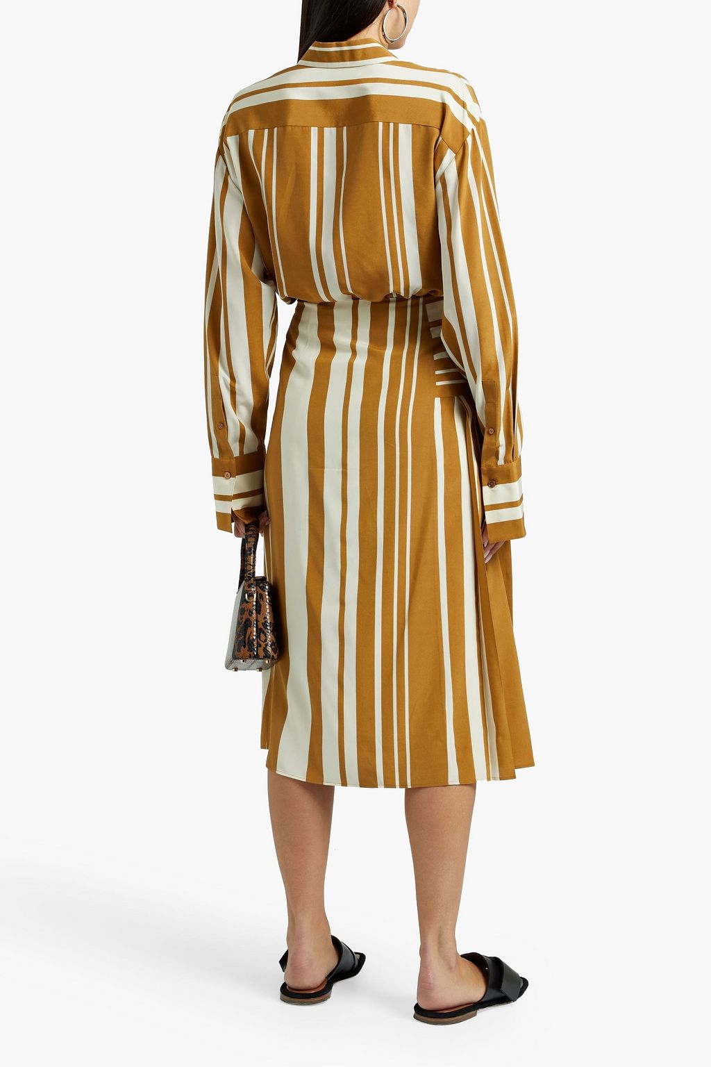 JOSEPH Swanson pleated striped silk crepe de chine midi skirt